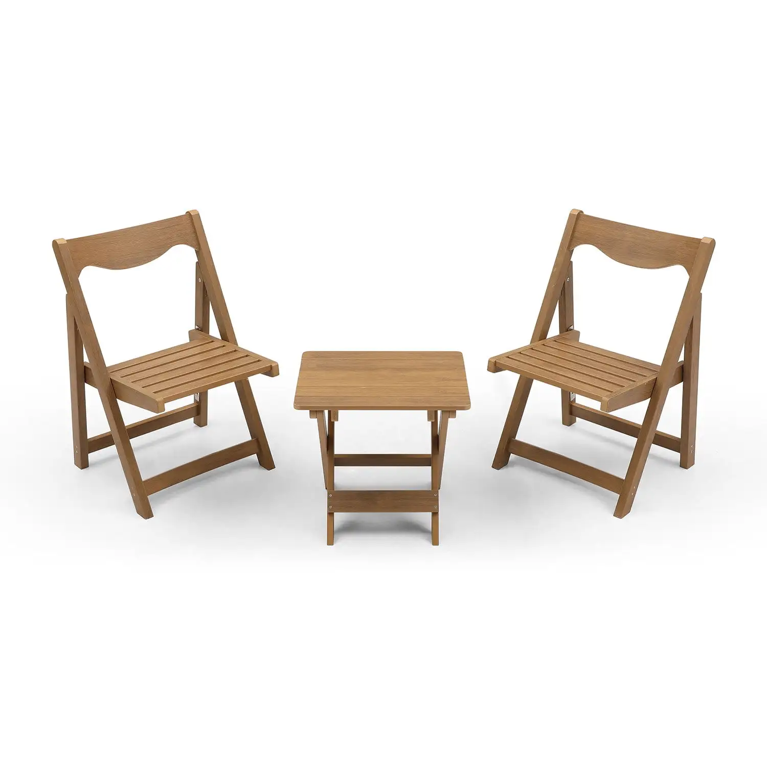 Durable HIPS Material Outdoor Bistro Set - Compact and Foldable Small Table and Chair Set with 2 Comfortable Chairs and Rectangular Teak Table - Ideal for Relaxing in Outdoor Spaces or Sm