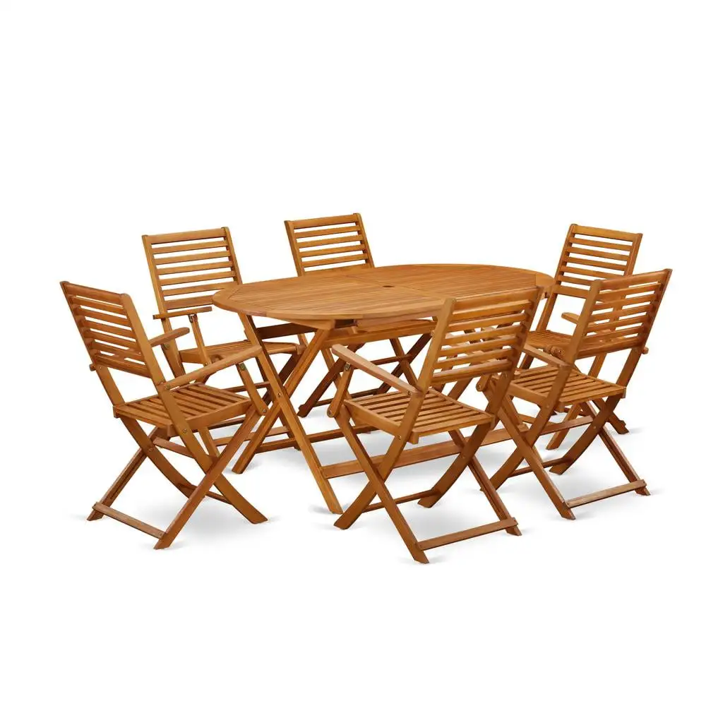 East West Furniture Diboll 7-piece Wood Patio Furniture Set in Natural Oil