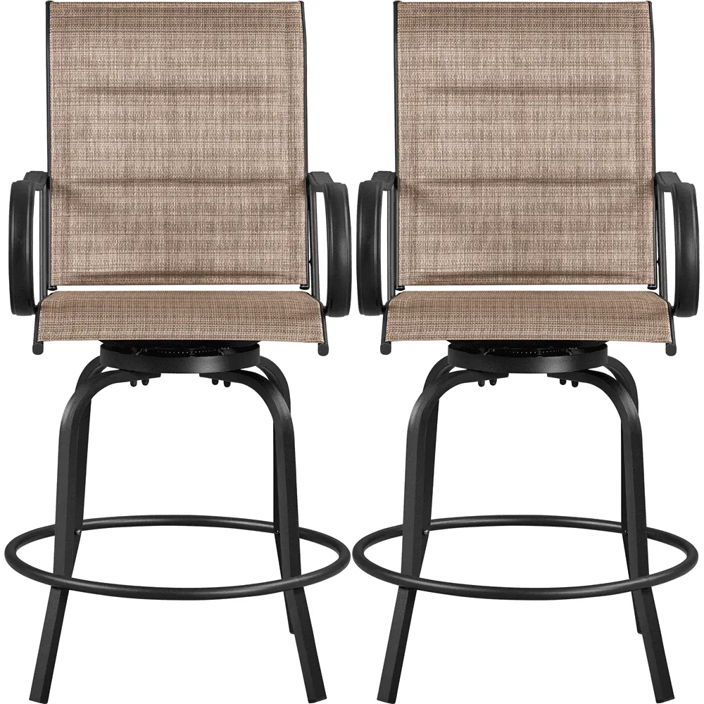 Easyfashion 2-piece Patio Texteline Bistro Bar Stools with High Back.Black/Brown