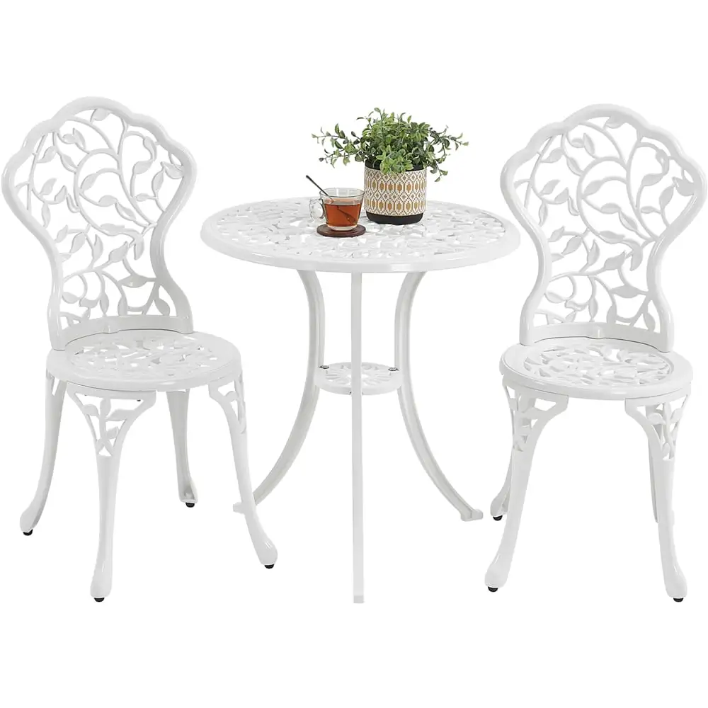 Easyfashion 3 Piece Patio Bistro Table Set. White