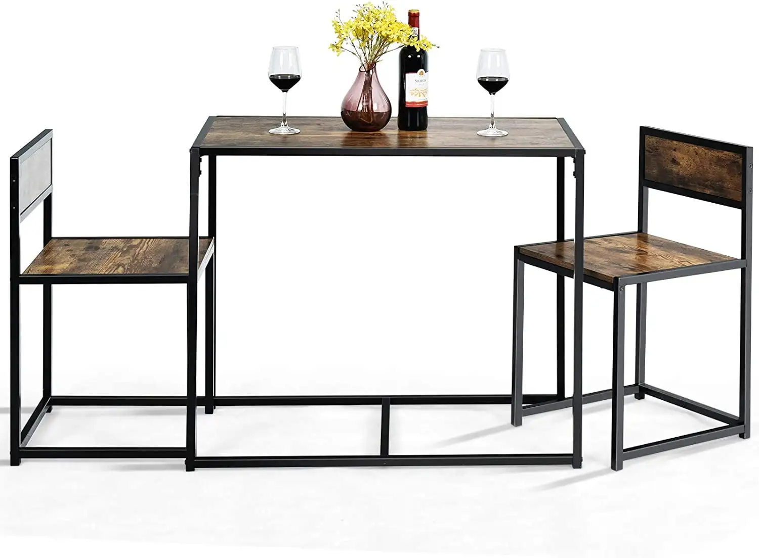 Elegant Abode 3 Piece Dining Set. Industrial Dining Table with 2 Chairs. Small Kitchen Table Set with Metal Frame. Compact Bistro Table Set. Pub Breakfast Table for Small Space. Apartment (Antique)