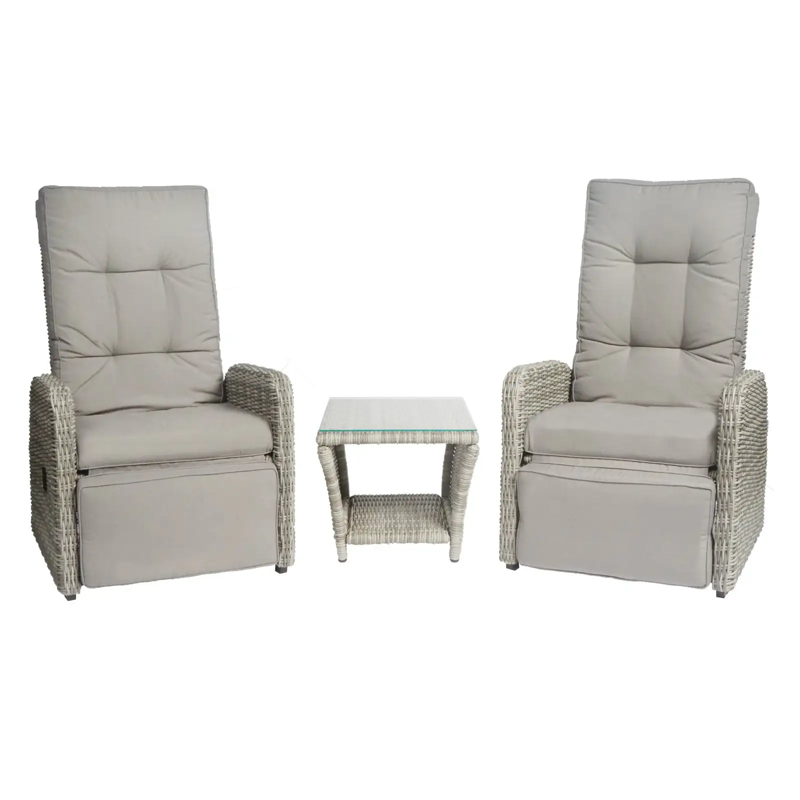 Elle Decor Vallauris 3-Piece Outdoor Reclining Chair Set Grey