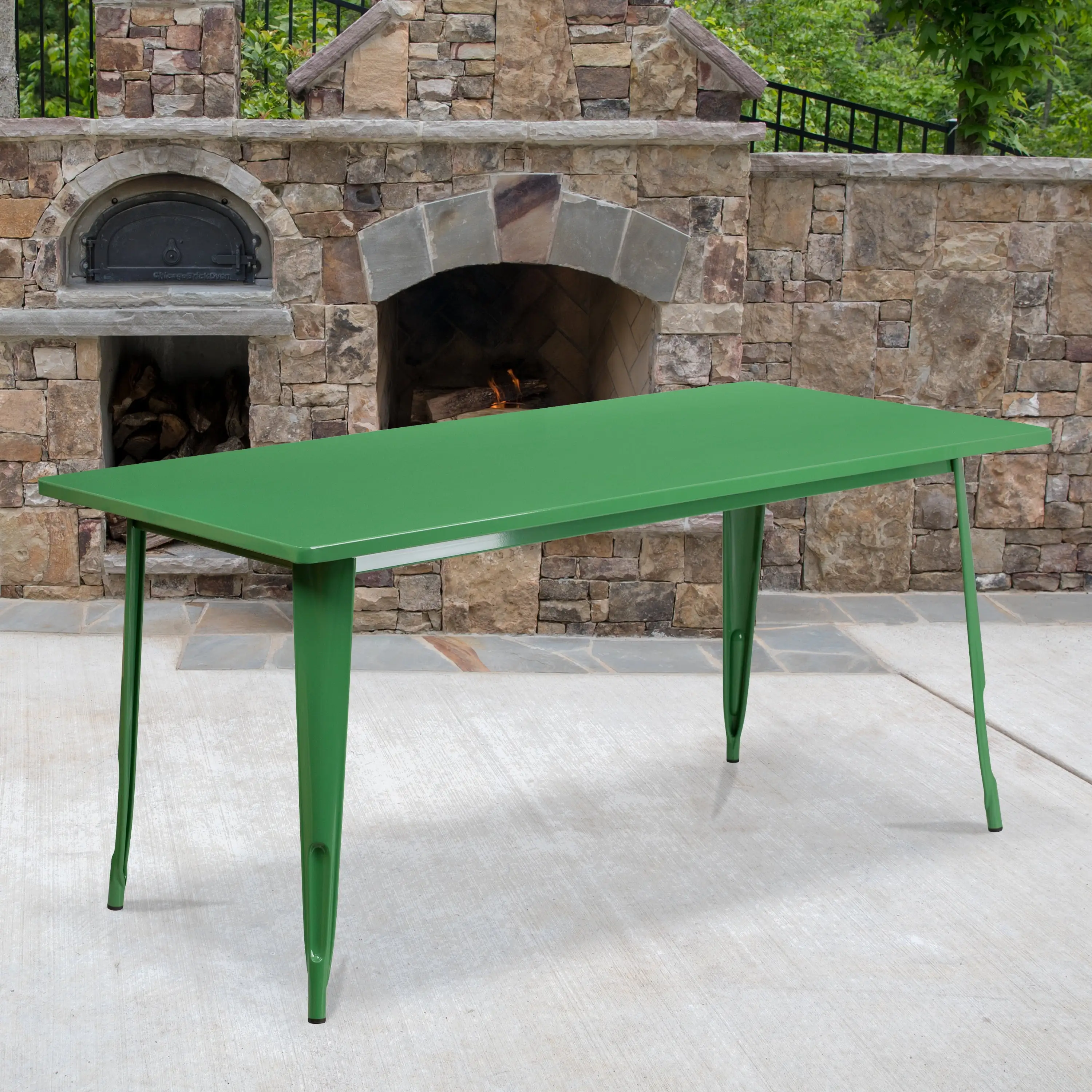 Emma + Oliver Commercial Grade 31.5 x 63 Rectangular Green Metal Indoor-Outdoor Table