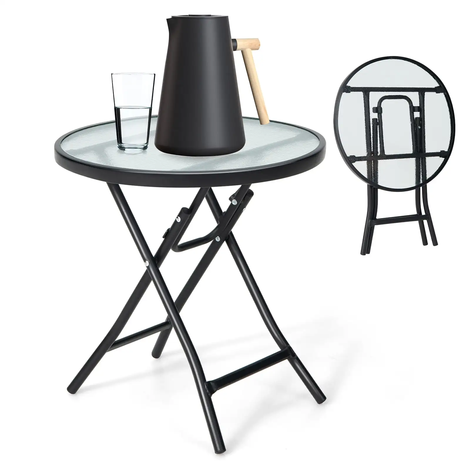 FONIRRA 18 Round Bistro Table with Tempered Glass. Patio Folding Coffee Table with Rustproof Frame