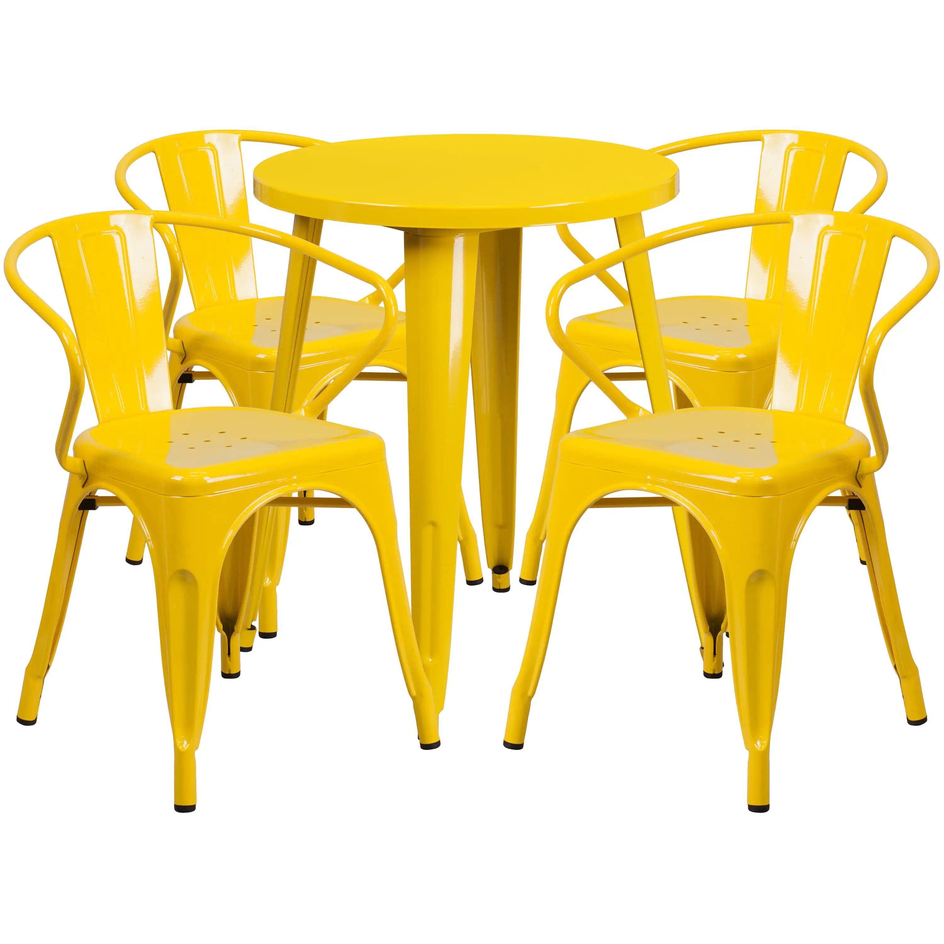 Flash Furniture Chauncey Commercial Grade 24 Round Yellow Metal Indoor-Outdoor Table Set with 4 Arm Chairs