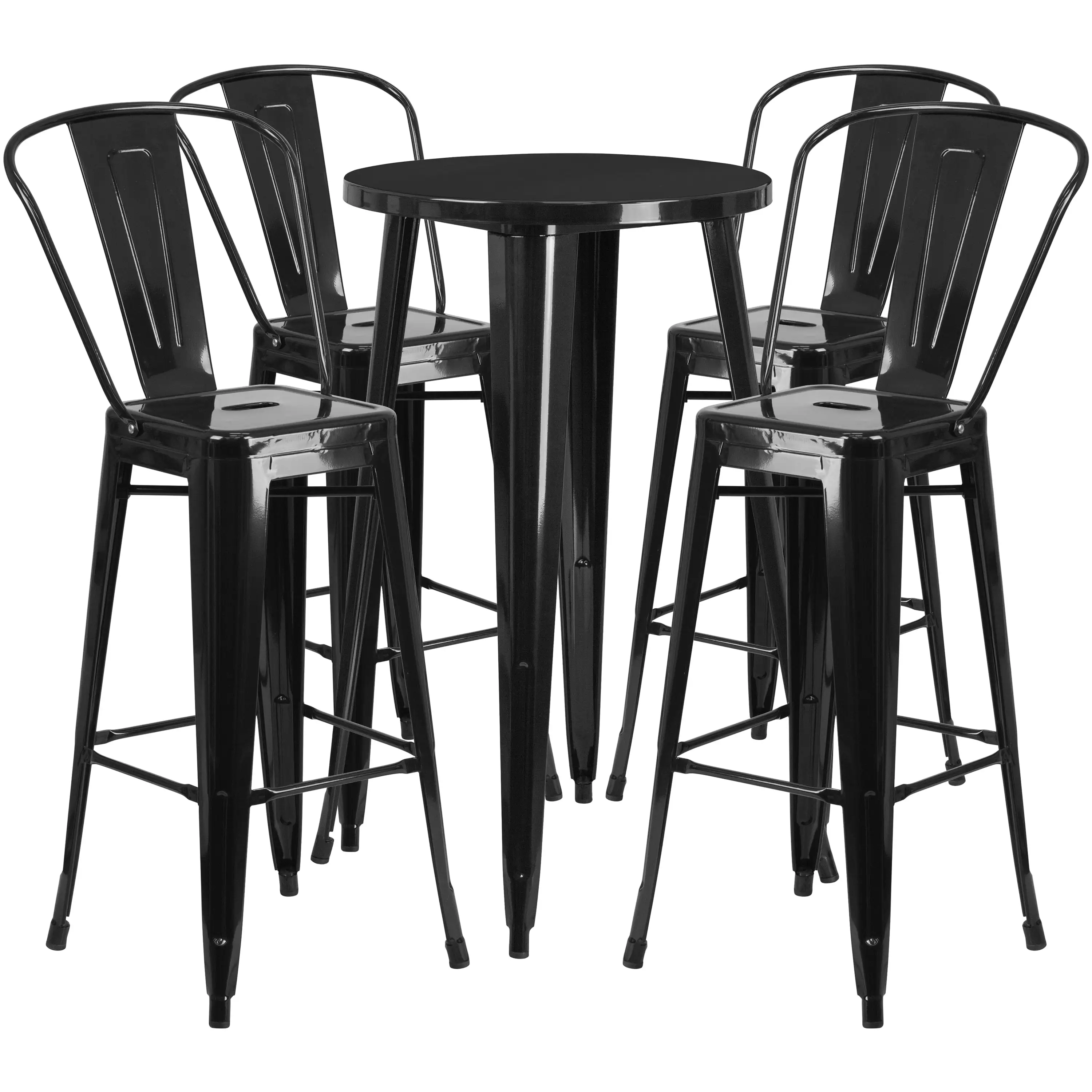 Flash Furniture Commercial Grade 24 Round Black Metal Indoor-Outdoor Bar Table Set with 4 Cafe Stools