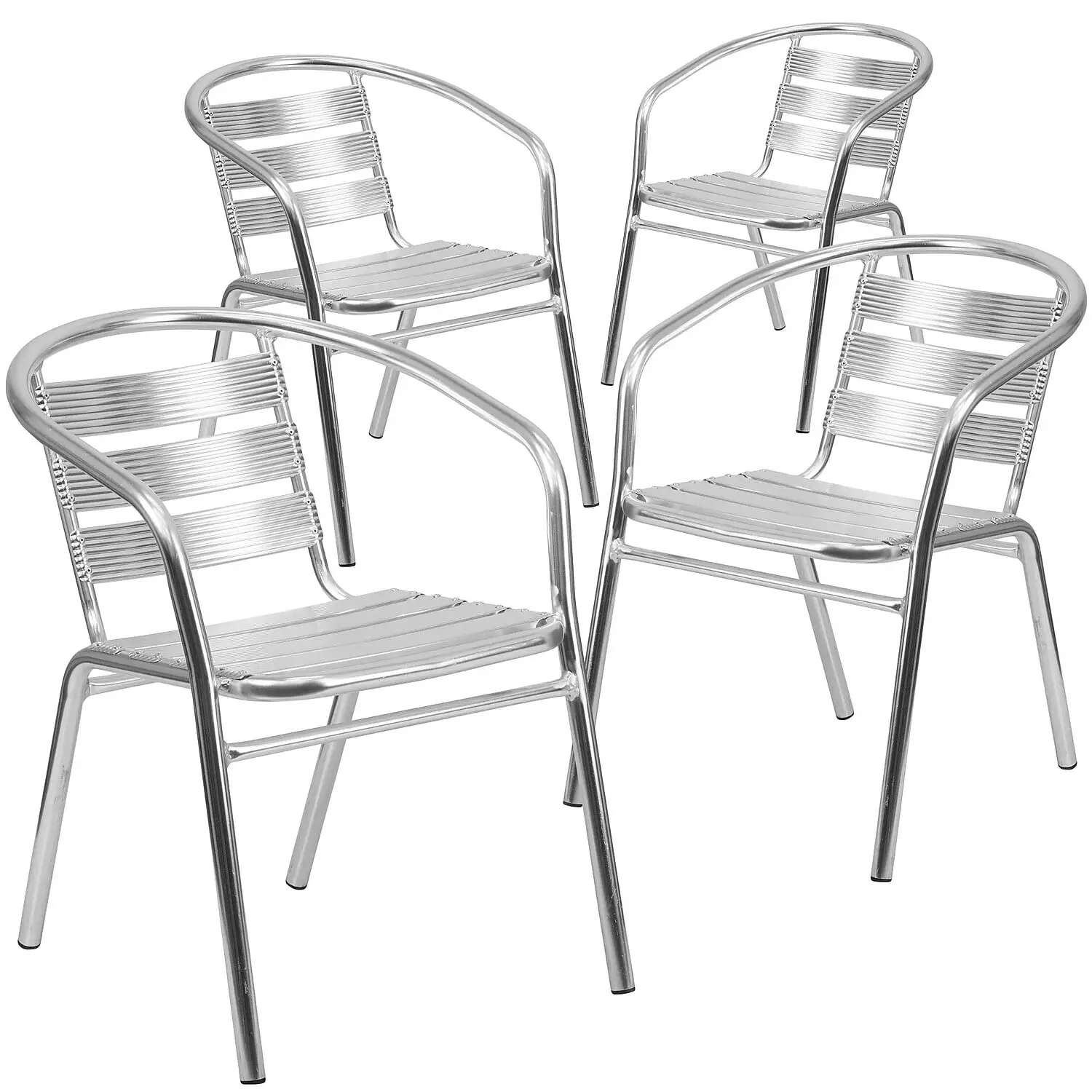 Flash Furniture Lila Heavy-Duty Aluminum Commercial Indoor/Outdoor Restaurant Stack Chairs With Triple Slat Back. Gray. Set Of 4 Chairs