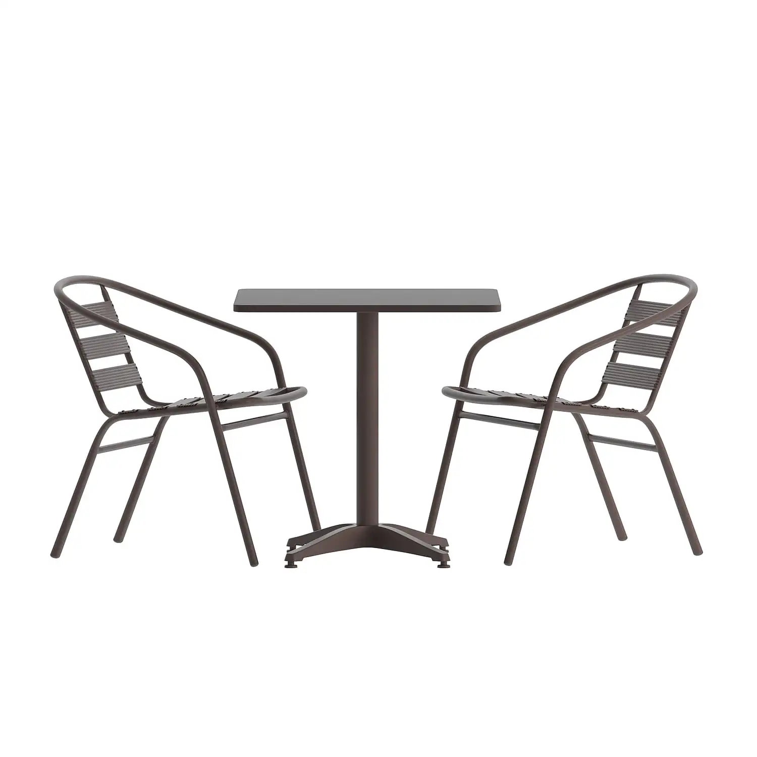 Flash Furniture Lila Indoor-Outdoor Table Set with 2 Slat Back Chairs 23.5'' Square Bronze