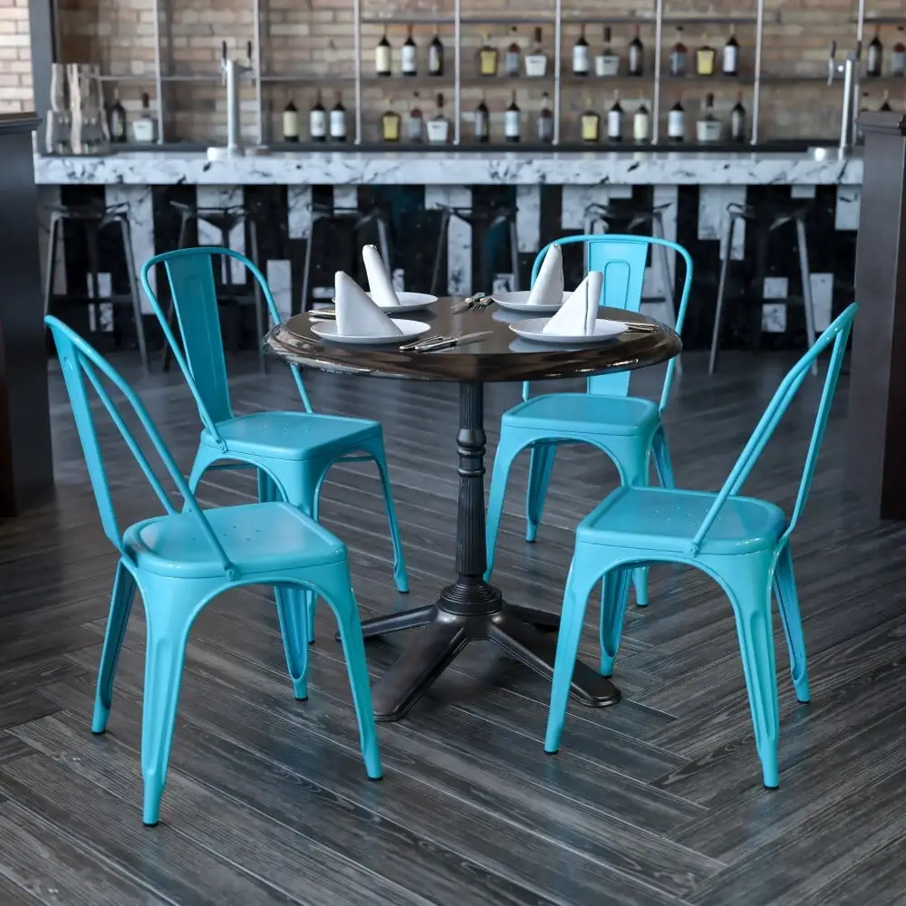 Flash Furniture Metal Indoor/ Outdoor Stackable Bistro Chair (Set of 4) Crystal Teal-Blue