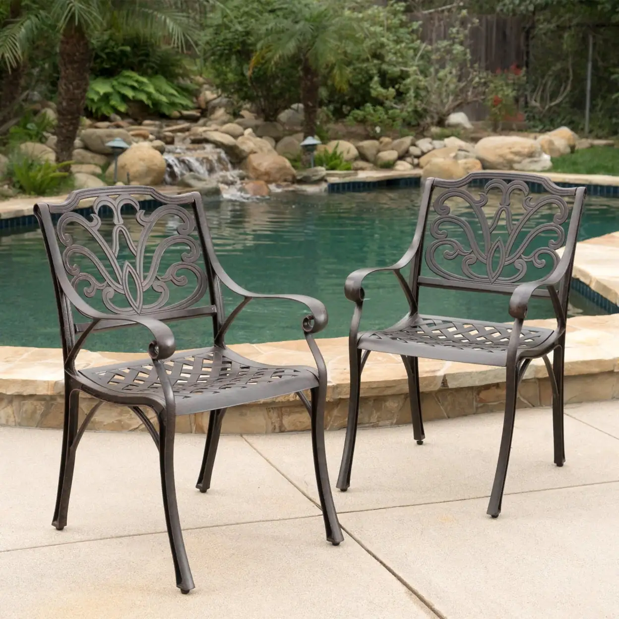 Fonzo Outdoor Bronze Cast Aluminum Dining Chairs (Set of 2)