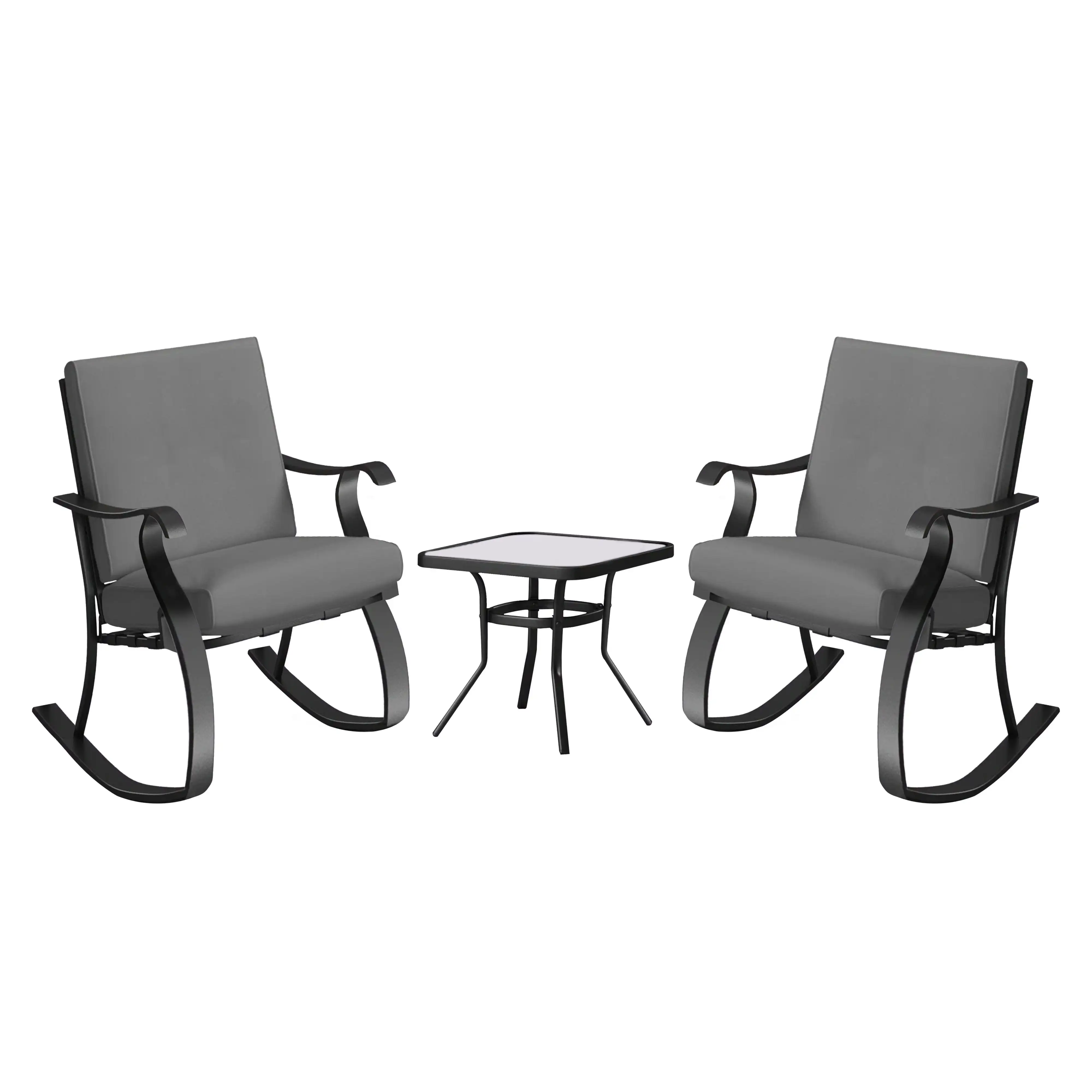 Four Seasons Courtyard Gramercy Steel 3 Piece Rocking Bistro Set. Gray