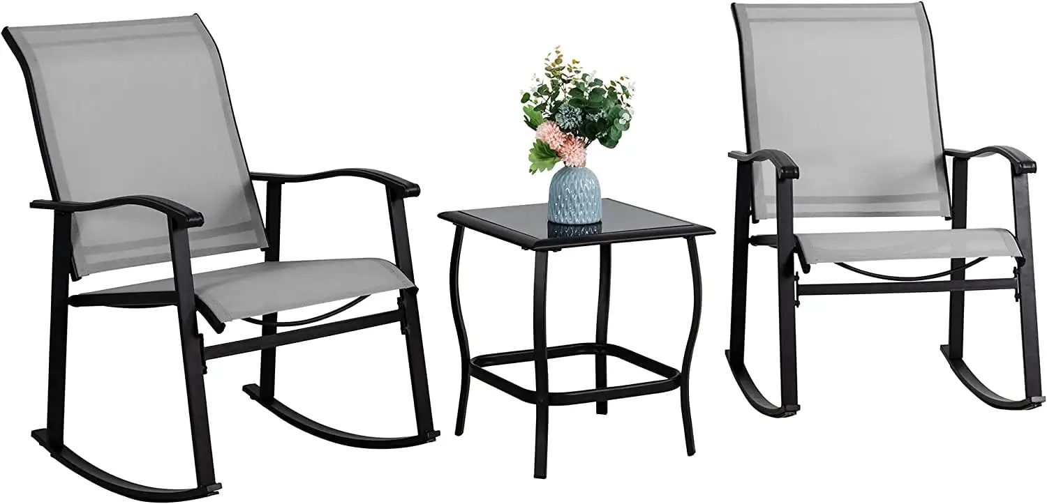 Futzca 3 Piece Outdoor Rocking Bistro Set - N/A Light Grey