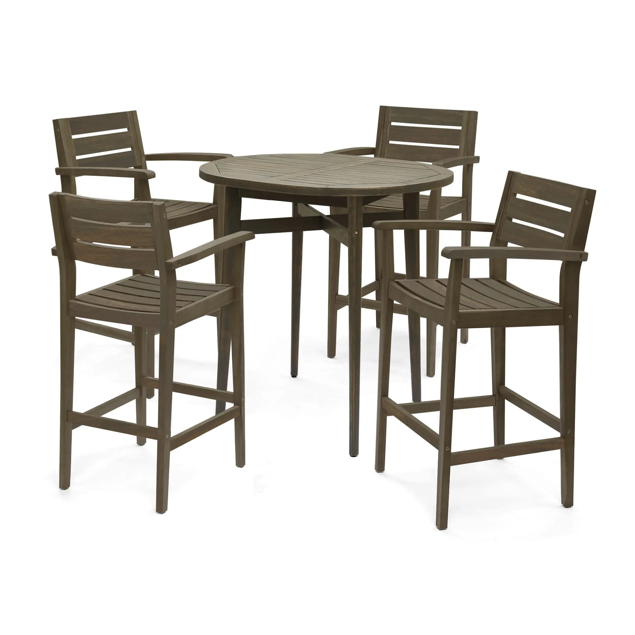 GDF Studio Brigitte Outdoor Acacia Wood 5 Piece Bar Set. Gray