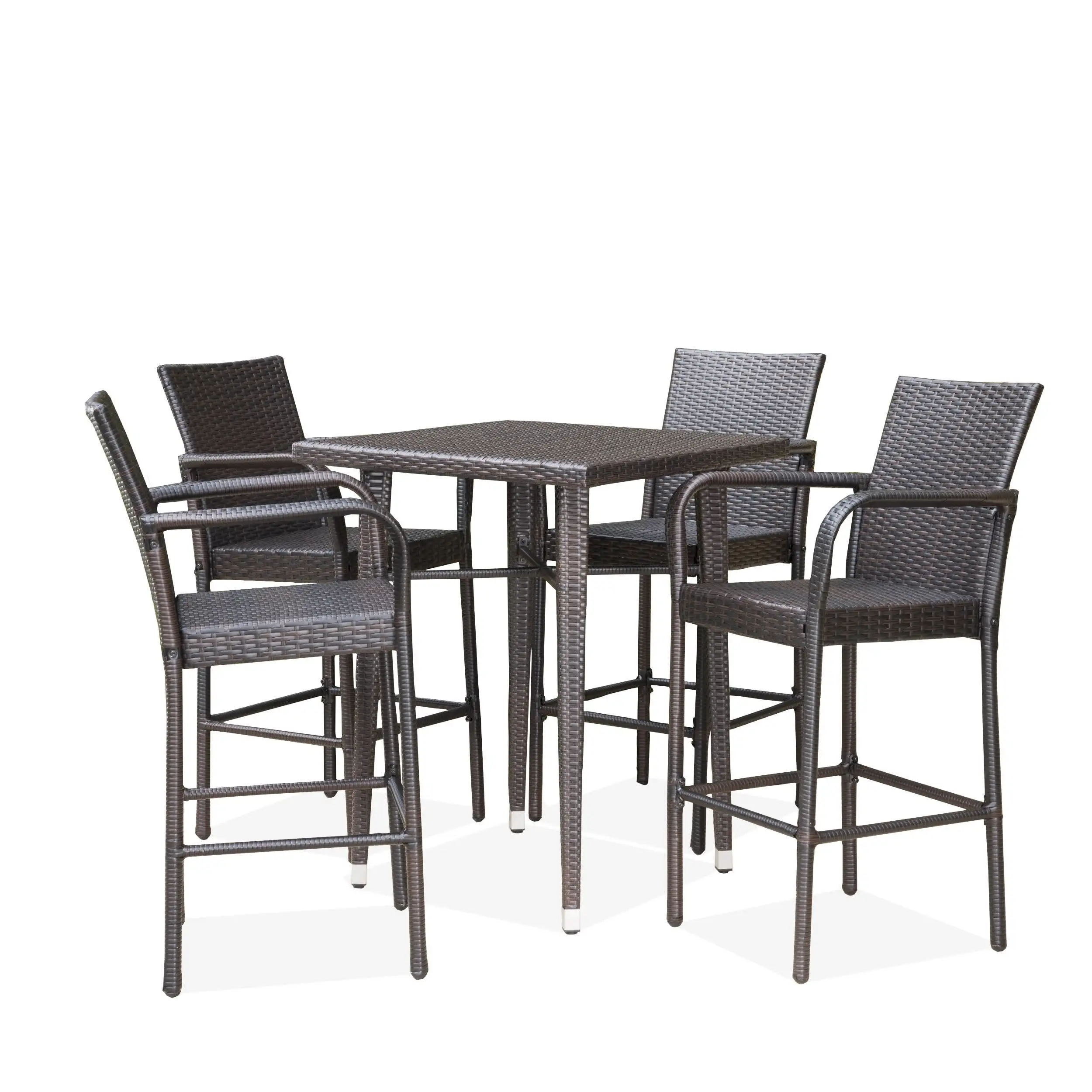 GDF Studio Buckthorn Outdoor Wicker 5 Piece Square Bar Set. Multibrown