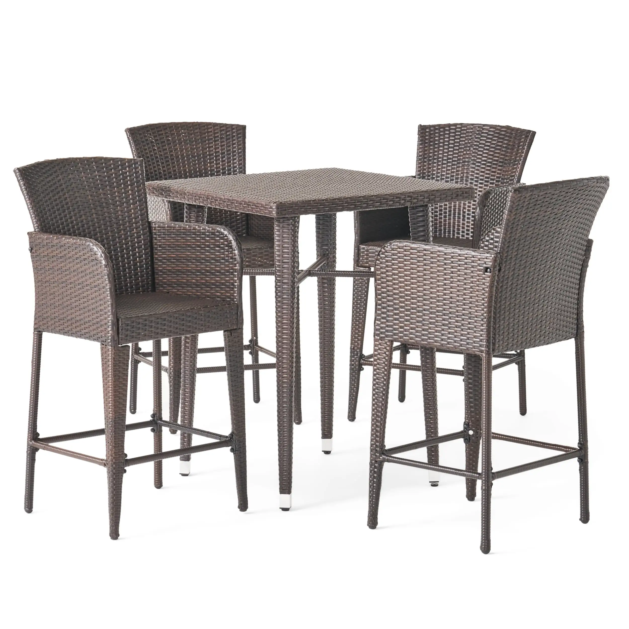 GDF Studio Celestina Outdoor Wicker 5 Piece Bar Set. Multibrown