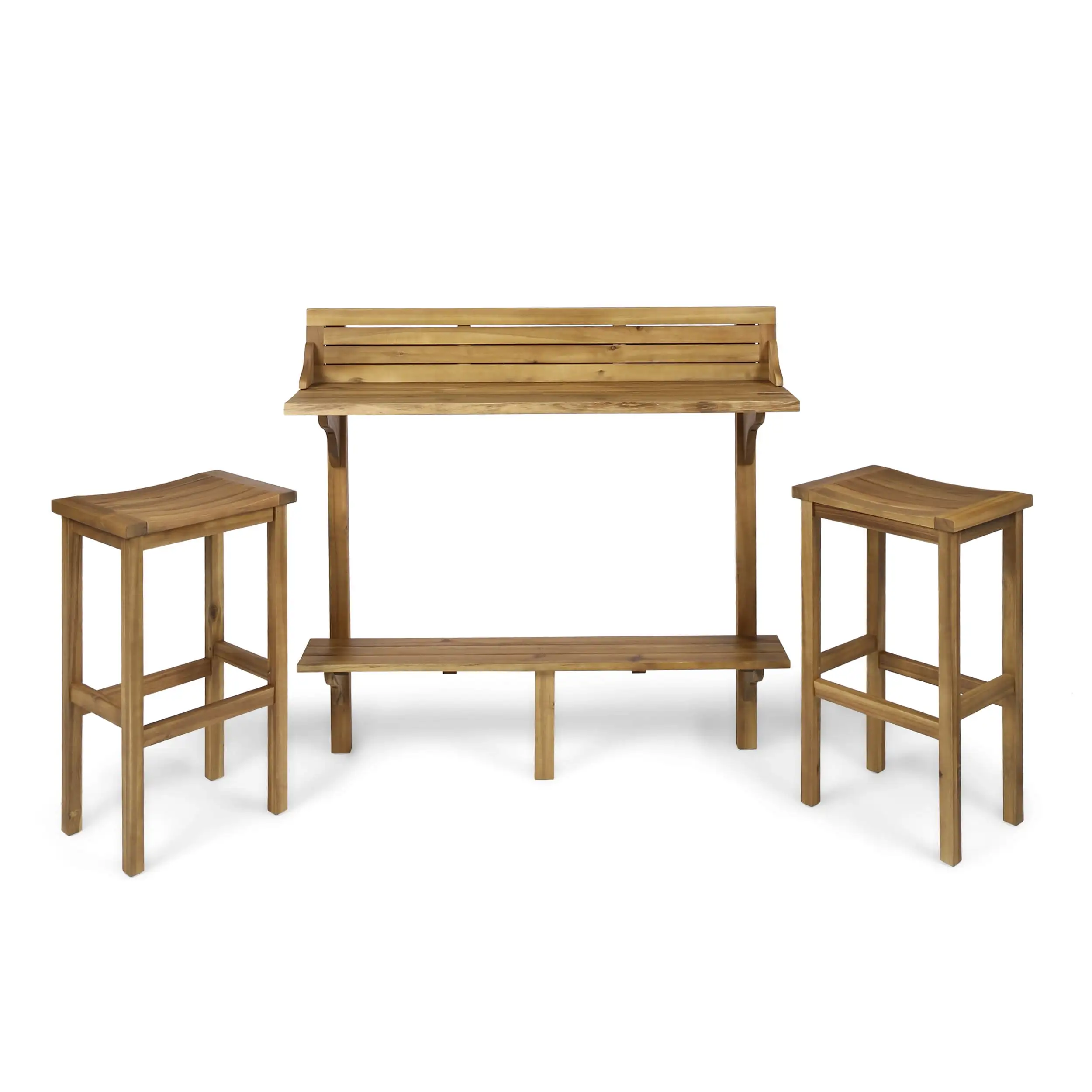 GDF Studio Pensacola Outdoor Acacia Wood 3 Piece Balcony Bar Set. Natural