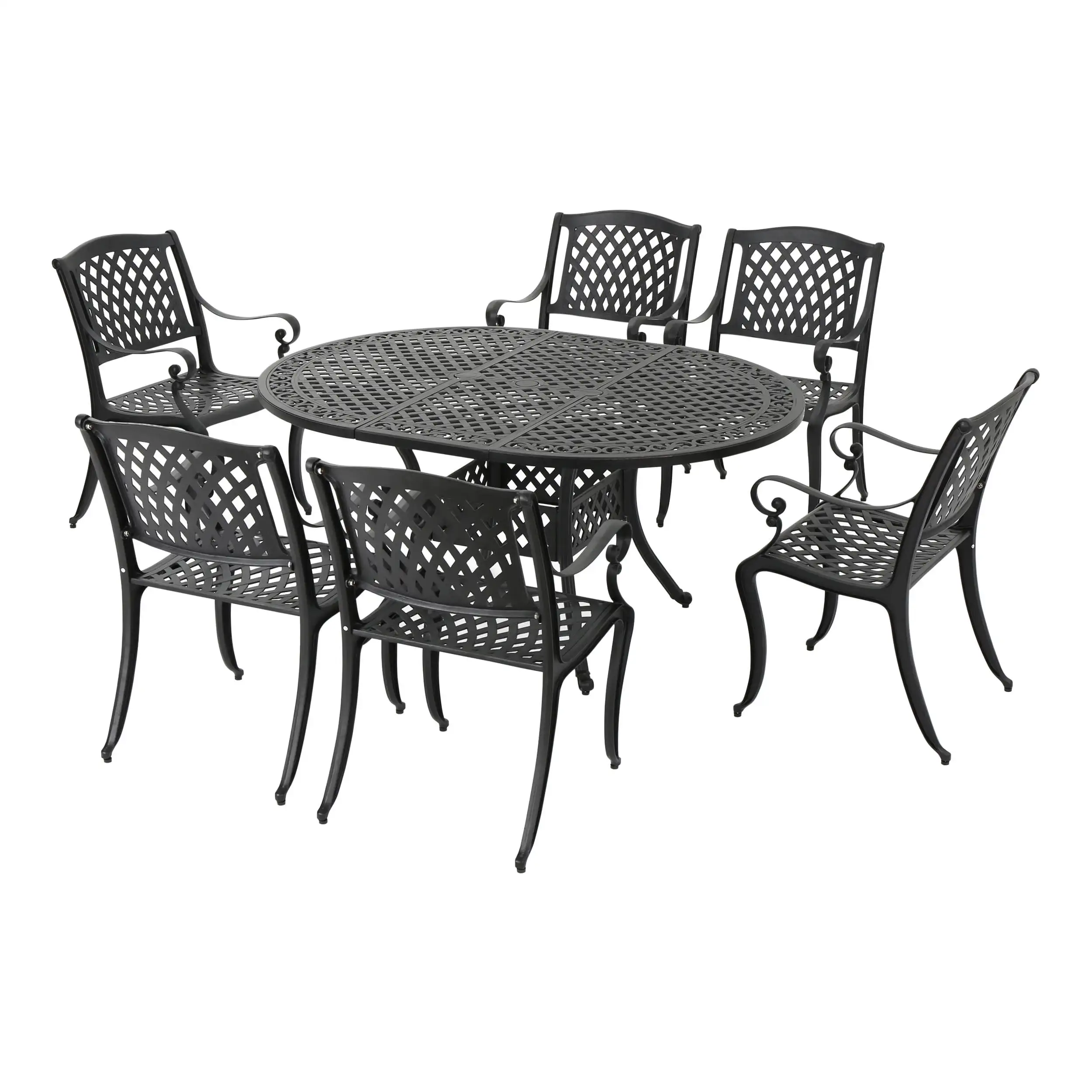 GDF Studio Viga Outdoor Aluminum 7 Piece Expandable Dining Set. Antique Matte Black