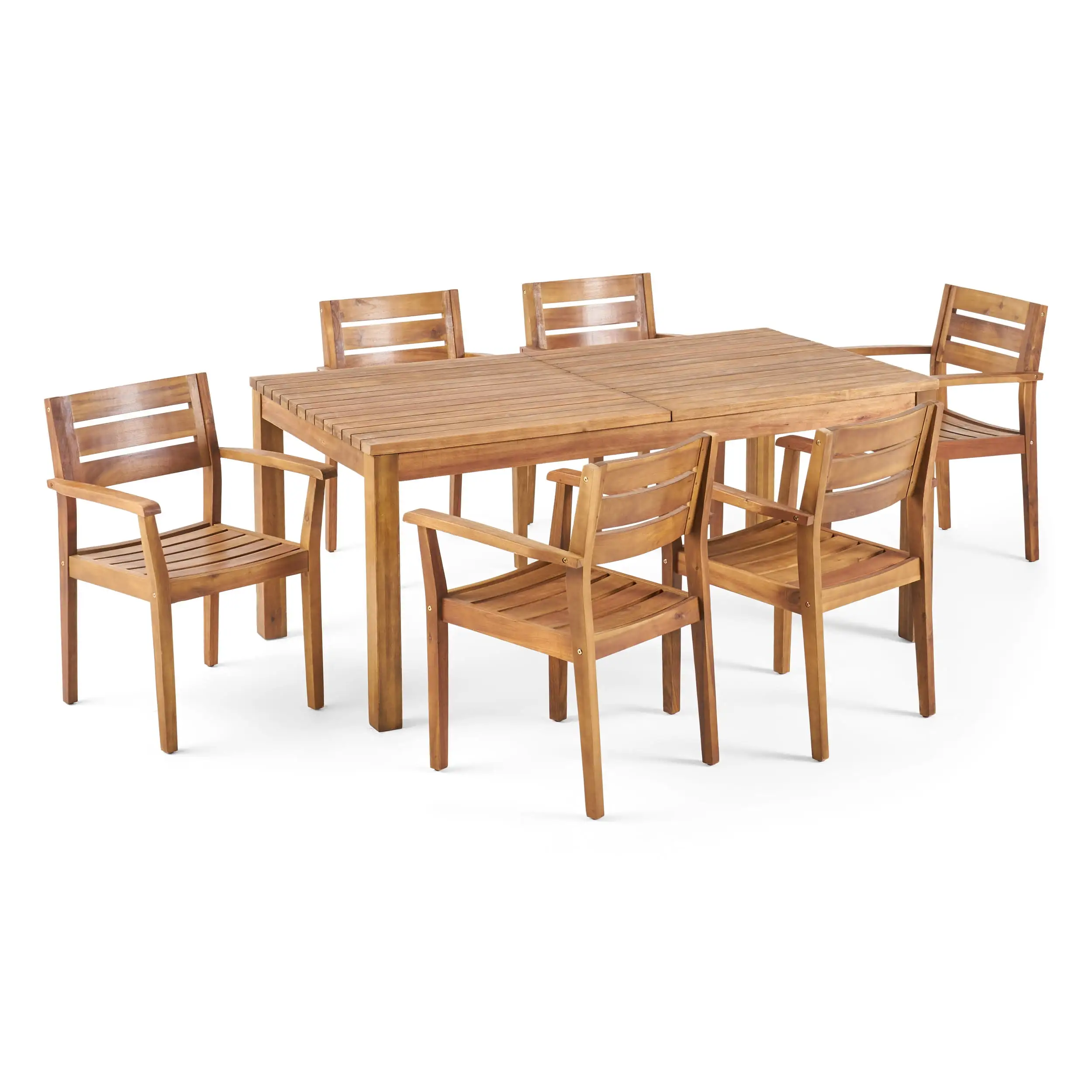 GDF Studio William Outdoor Acacia Wood Expandable 7 Piece Dining Set. Teak