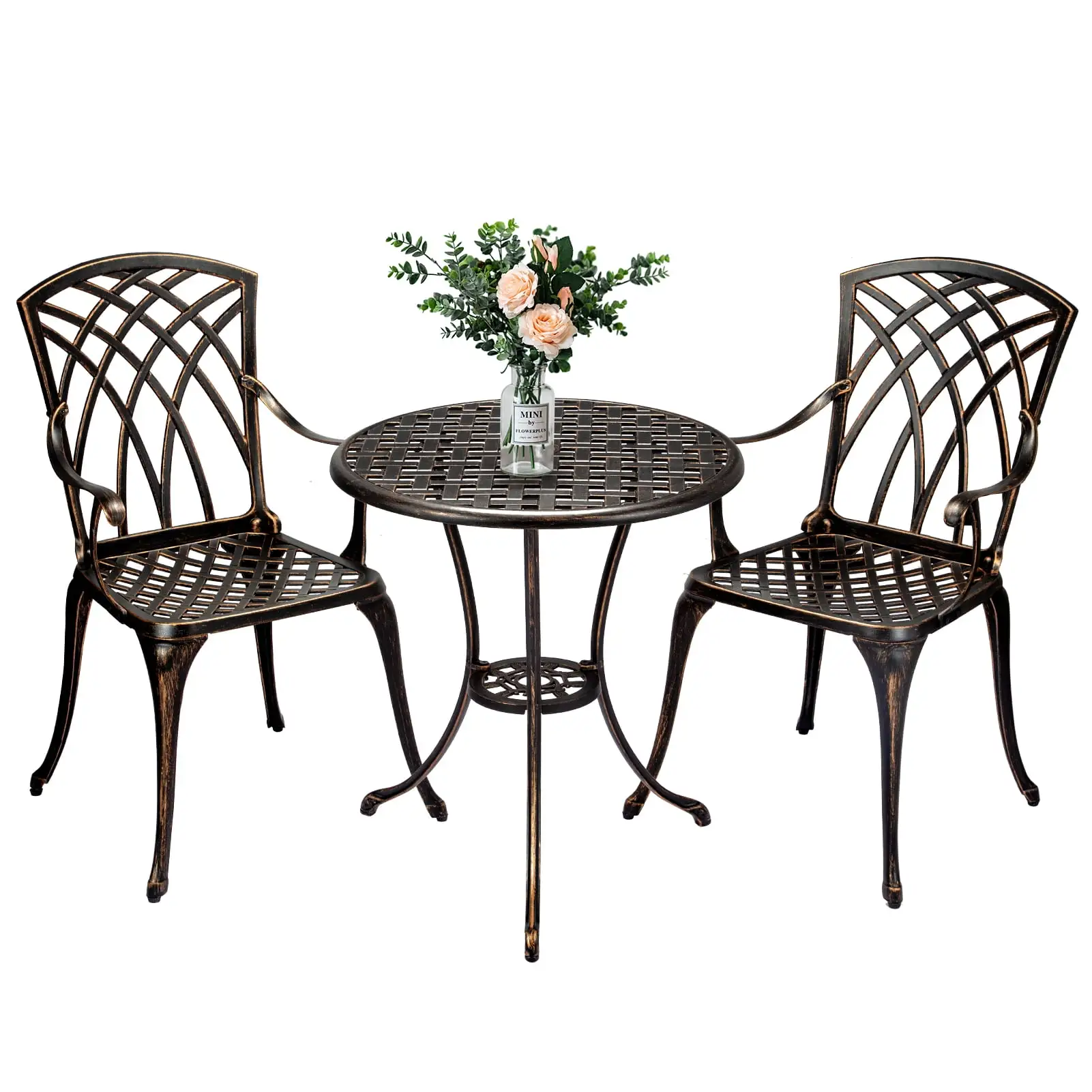 Garden Bistro Table And Chair Kit. Terrace Table And Chair Cast Aluminum Terrace Bistro Table Set Umbrella Hole. Porch. Lawn. Garden. Backyard. Pool