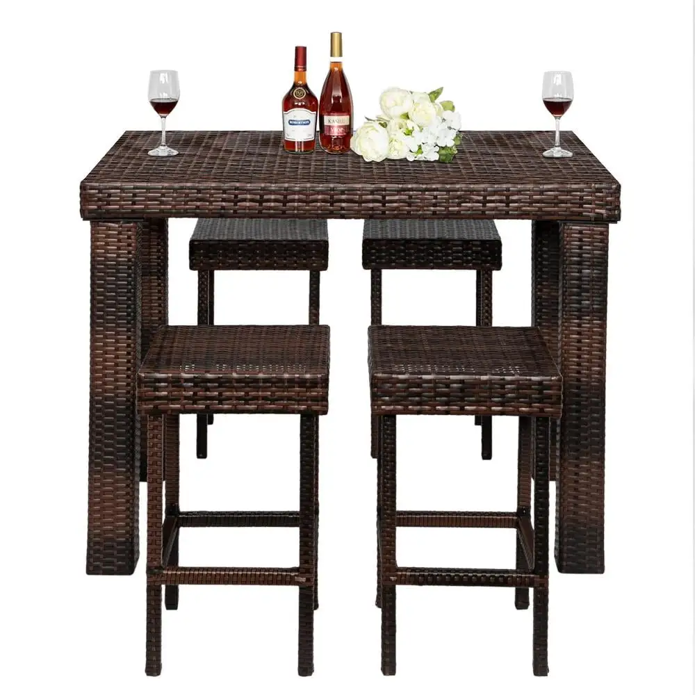 GoDecor Outdoor Patio PE Rattan 5 Piece Bar Set