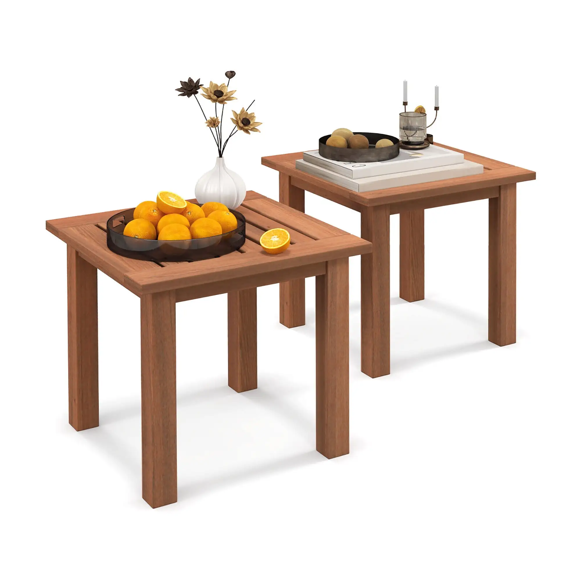 Gymax 2 Pieces Patio Side Table Hardwood All-Weather Outdoor Square End Bistro Table Garden