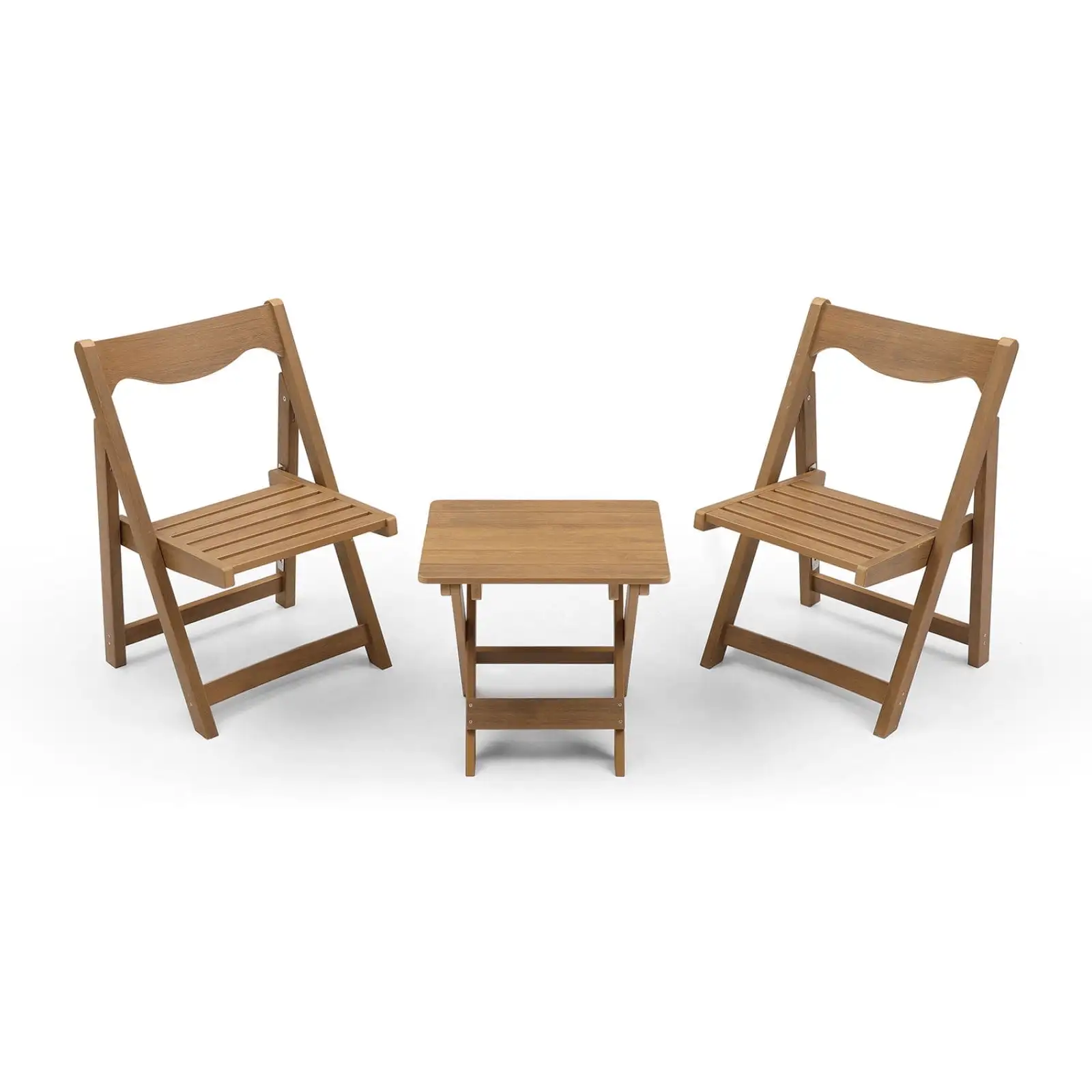 HIPS Material Outdoor Bistro Set - Foldable Small Table & Chair Set | Teak Color | 2 Chairs & Rectangular Table | Durable & Weather-Resistant HDPE