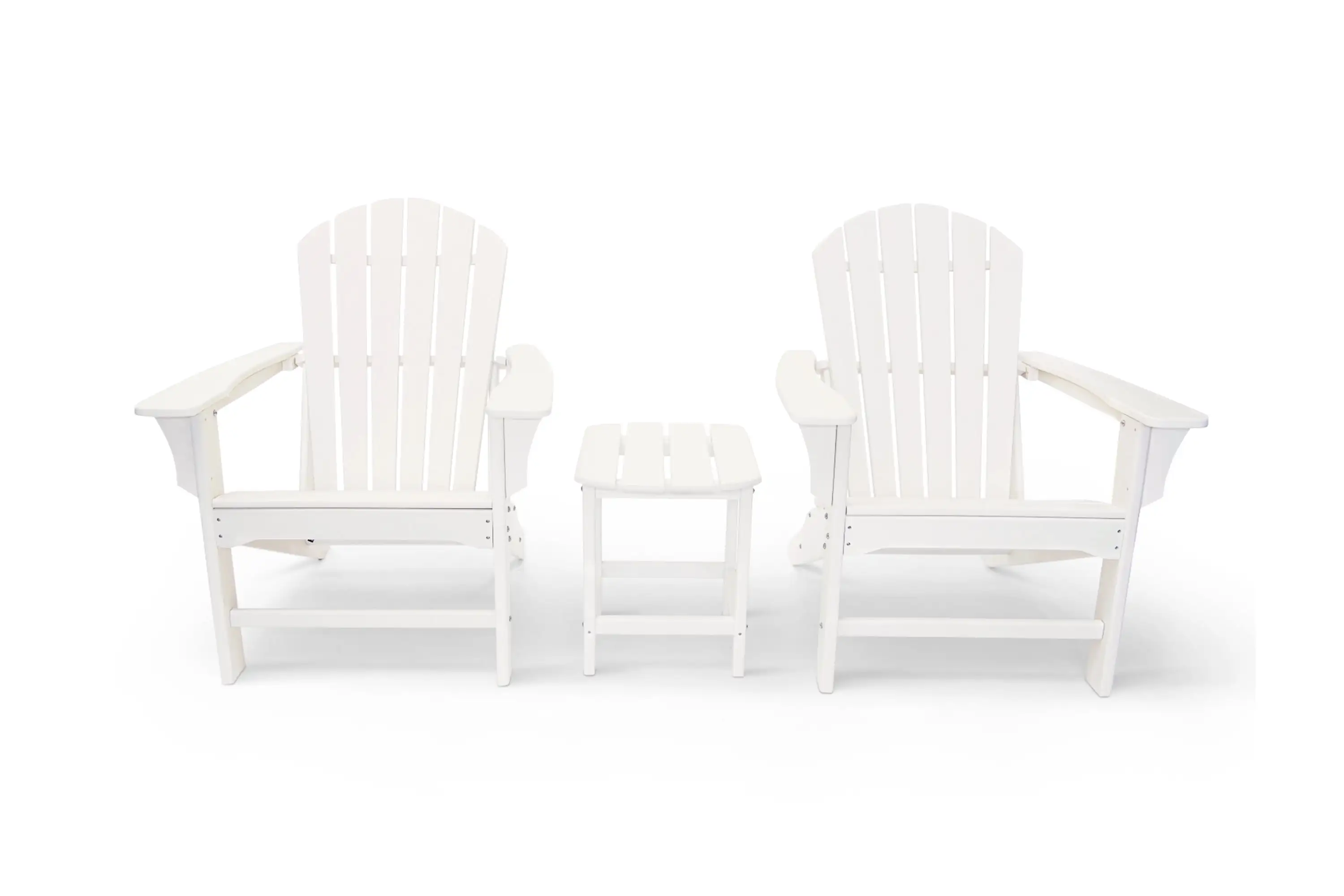 Hampton White Poly Outdoor Patio Adirondack Chairs and Table Set