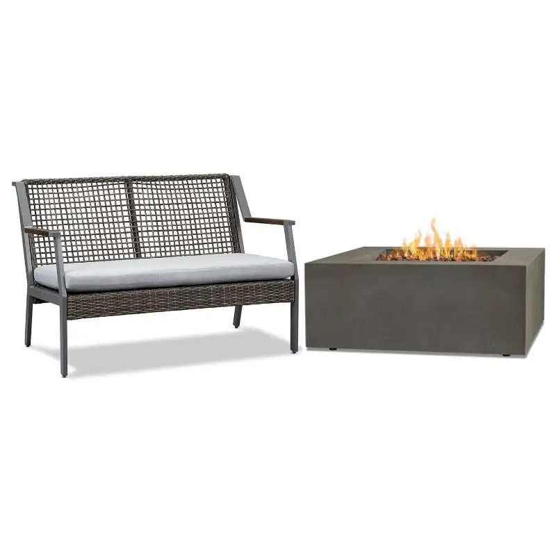 Home Square 2 Piece Set with 36.5 Square Propane Fire Table & Patio Loveseat