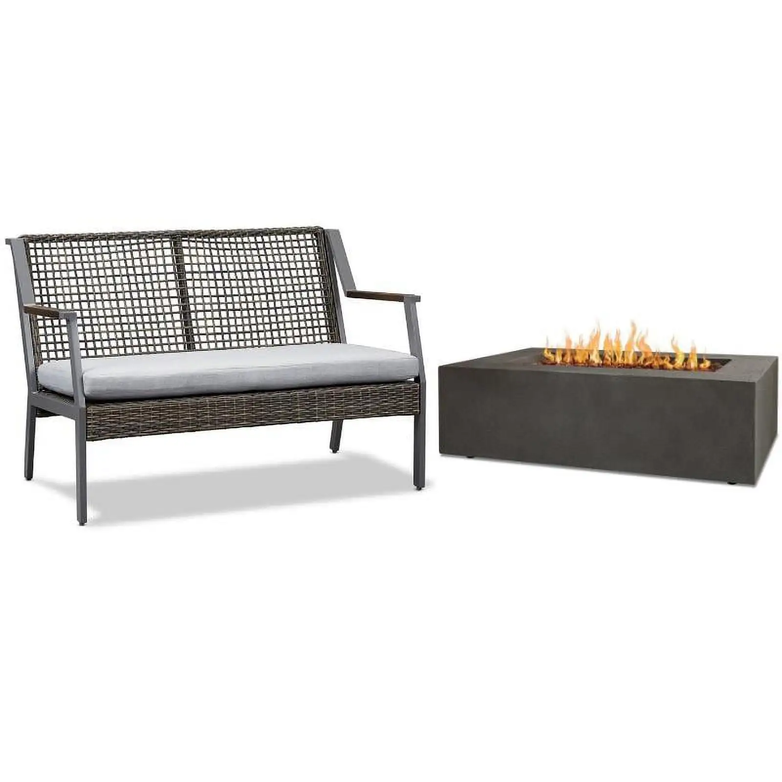 Home Square 2 Piece Set with 50.5 x 32.5 Propane Fire Table & Patio Loveseat