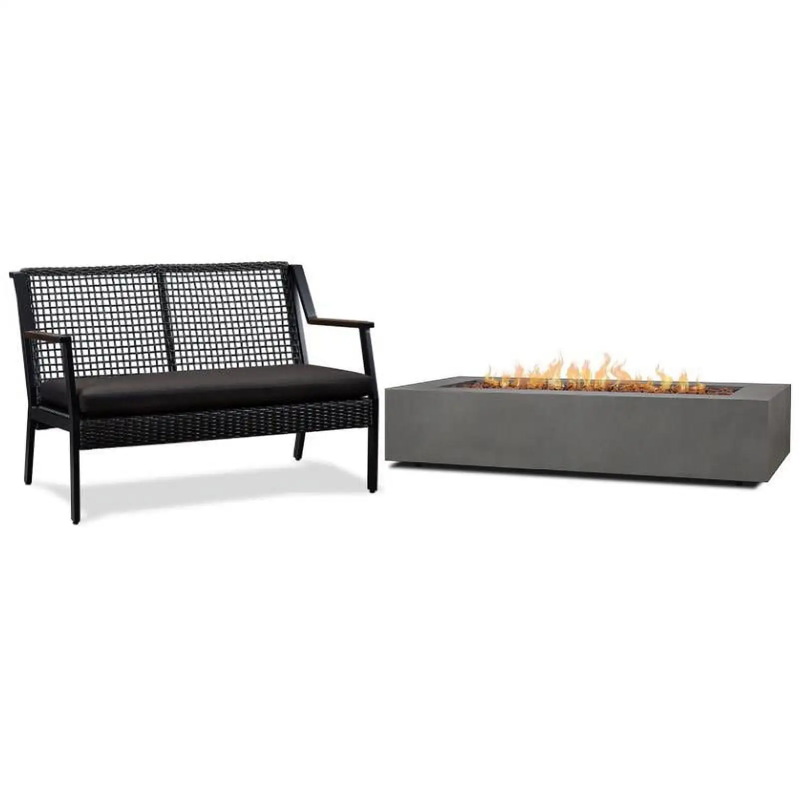 Home Square 2 Piece Set with 70 Rectangle LP Fire Table Aluminum Patio Loveseat