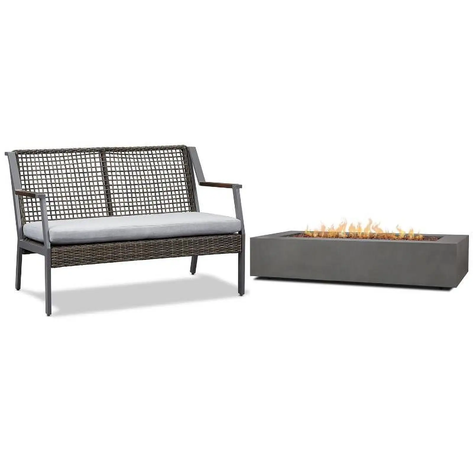 Home Square 2 Piece Set with 70 Rectangle LP Fire Table & Patio Loveseat