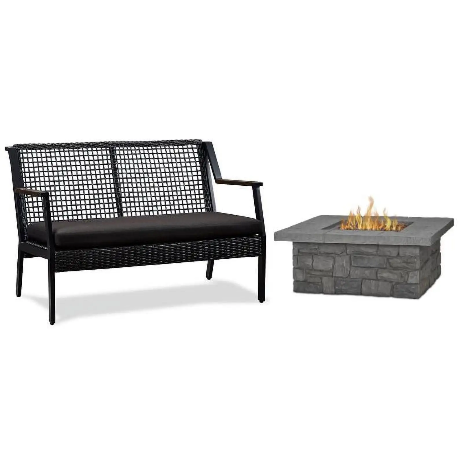 Home Square 2-Piece Set with Fire Table with Conversion Kit and Patio Loveseat