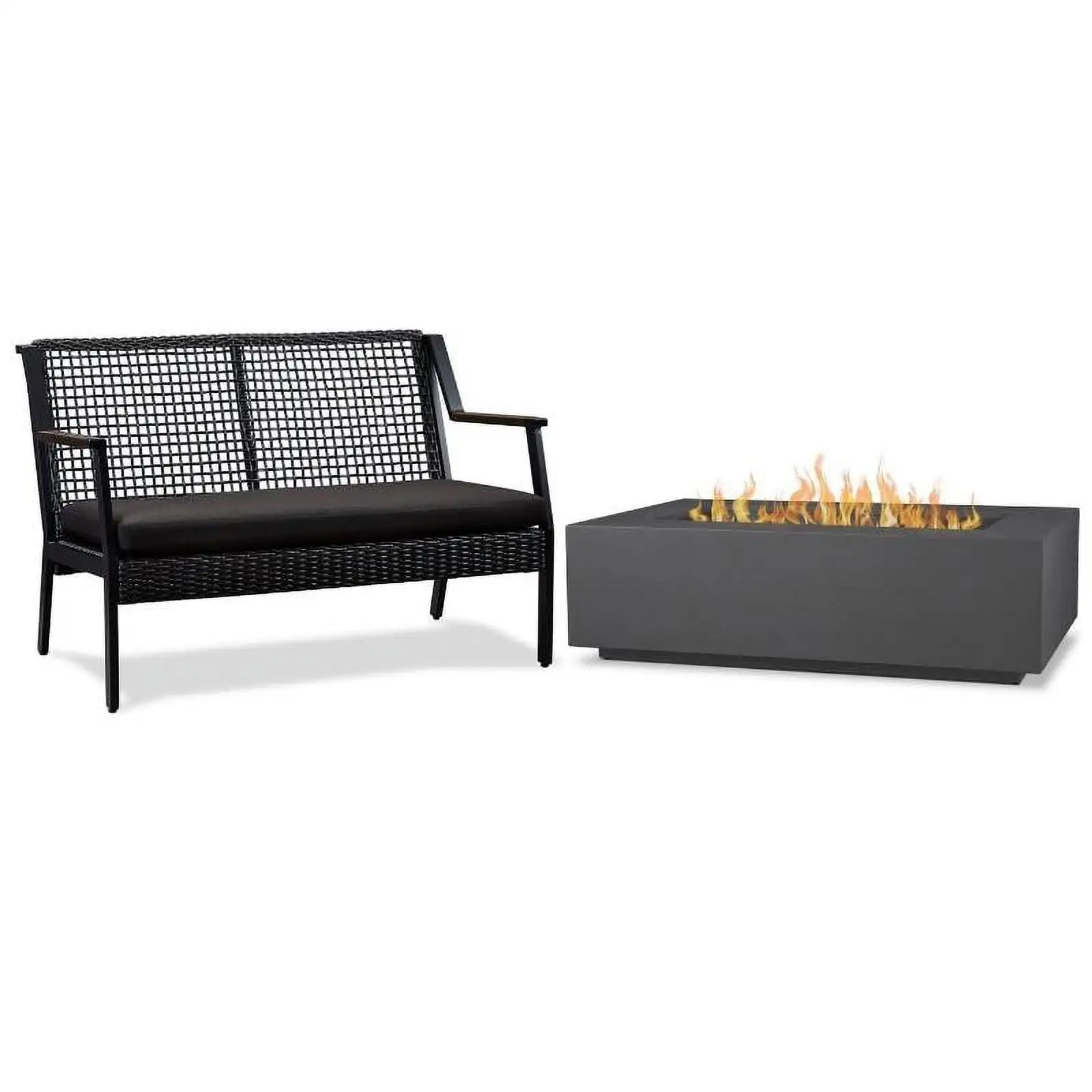 Home Square 2 Piece Set with Large Propane Fire Table & Aluminum Patio Loveseat