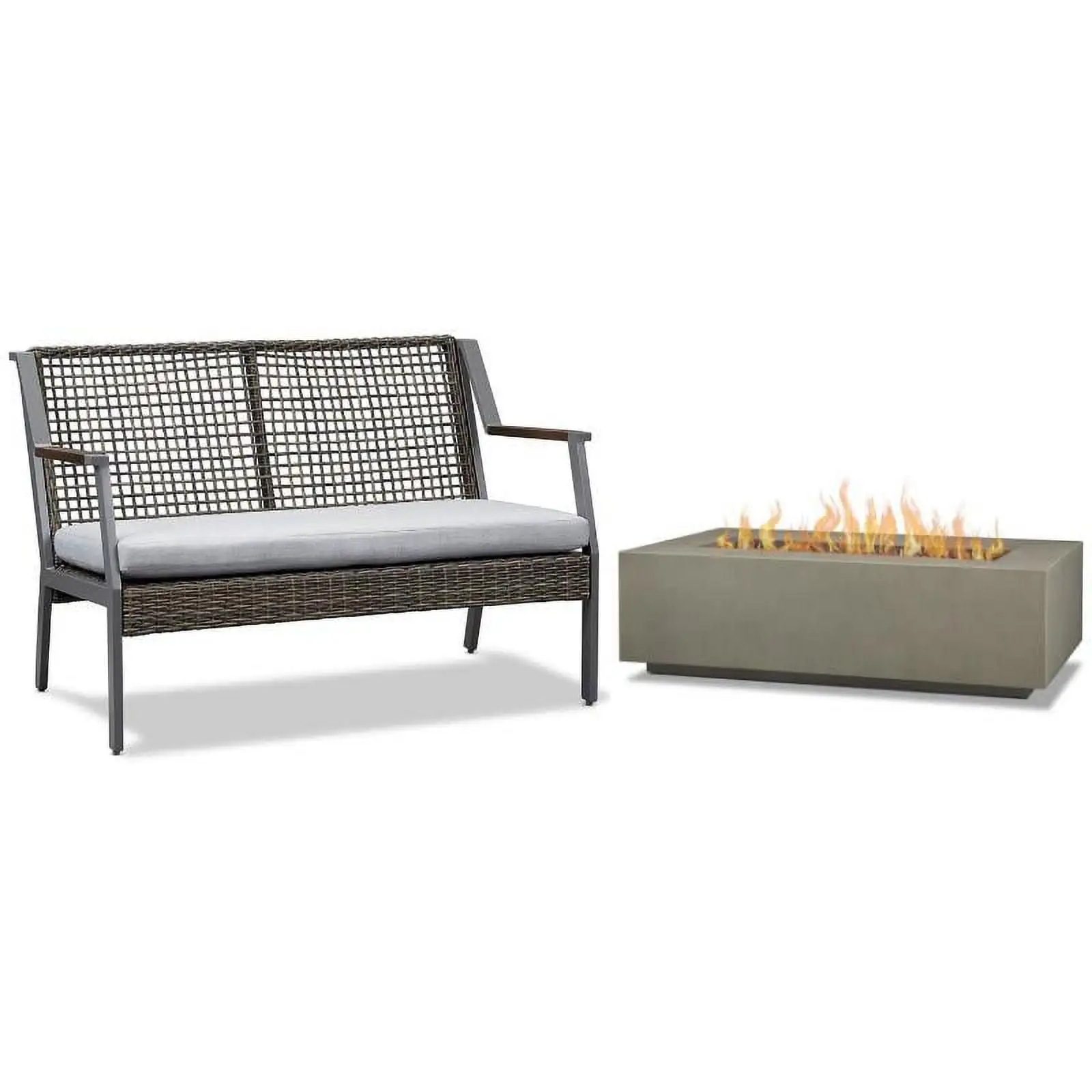 Home Square 2 Piece Set with Large Propane Fire Table & Patio Loveseat in Gray