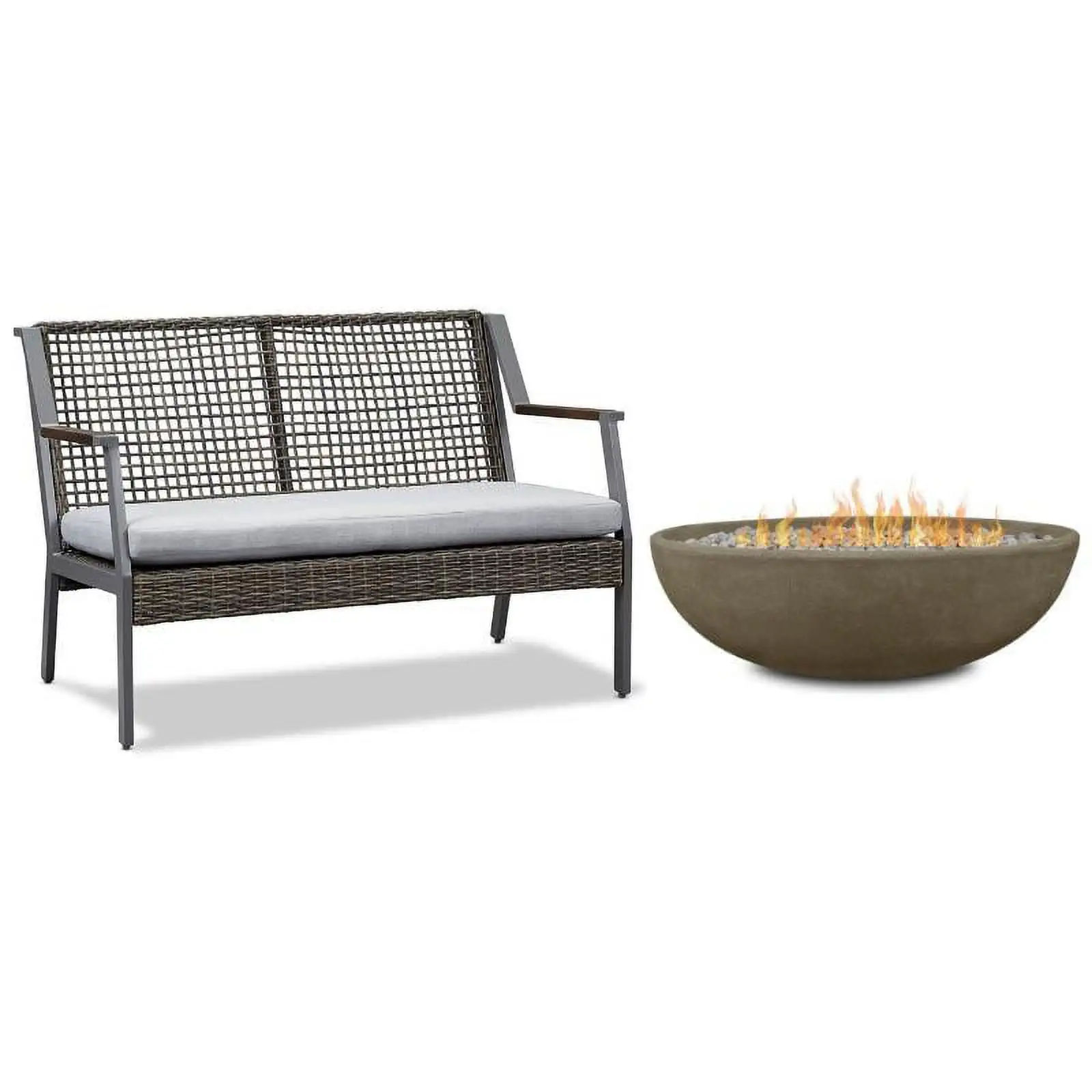 Home Square 2 Piece Set with Oval Propane Fire Bowl & Aluminum Patio Loveseat