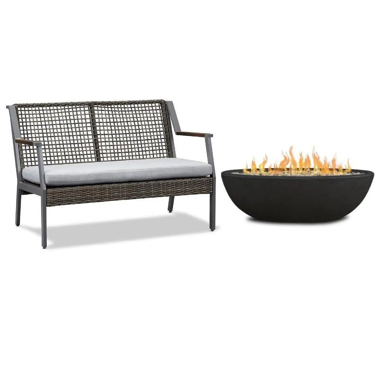 Home Square 2 Piece Set with Oval Propane Fire Bowl and Aluminum Patio Loveseat