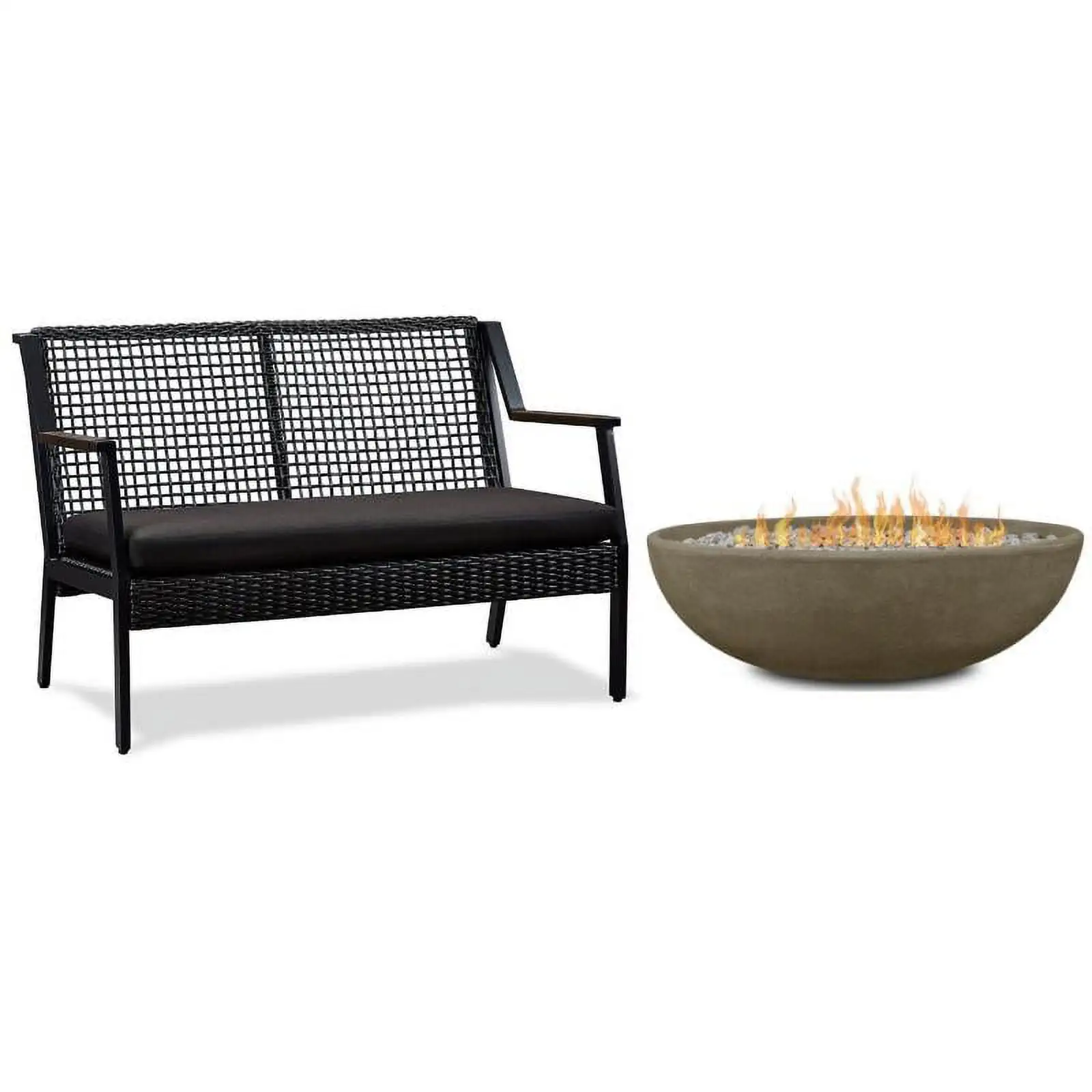 Home Square 2-Piece Set with Oval Propane Fire Bowl and Aluminum Patio Loveseat