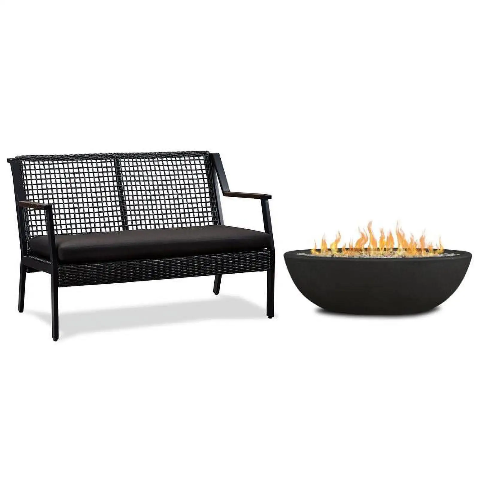 Home Square 2-Piece Set with Oval Propane Fire Bowl and Patio Loveseat