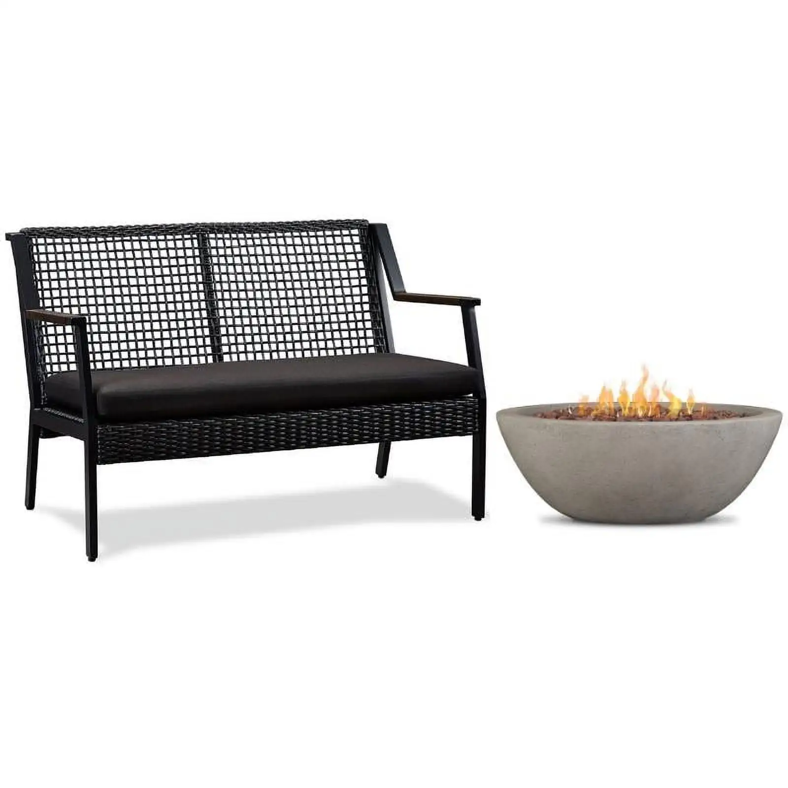 Home Square 2-Piece Set with Propane Fire Bowl & Aluminum Patio Loveseat