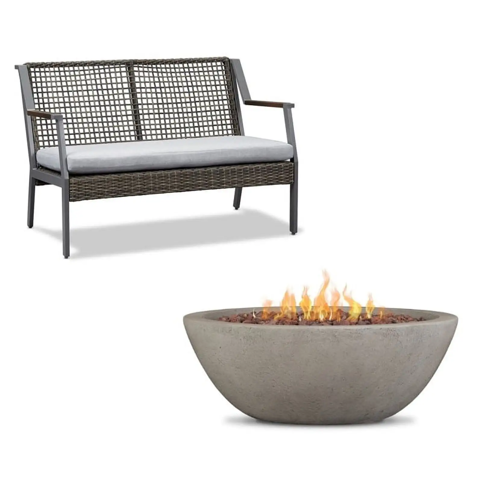 Home Square 2 Piece Set with Propane Fire Bowl & Aluminum Patio Loveseat