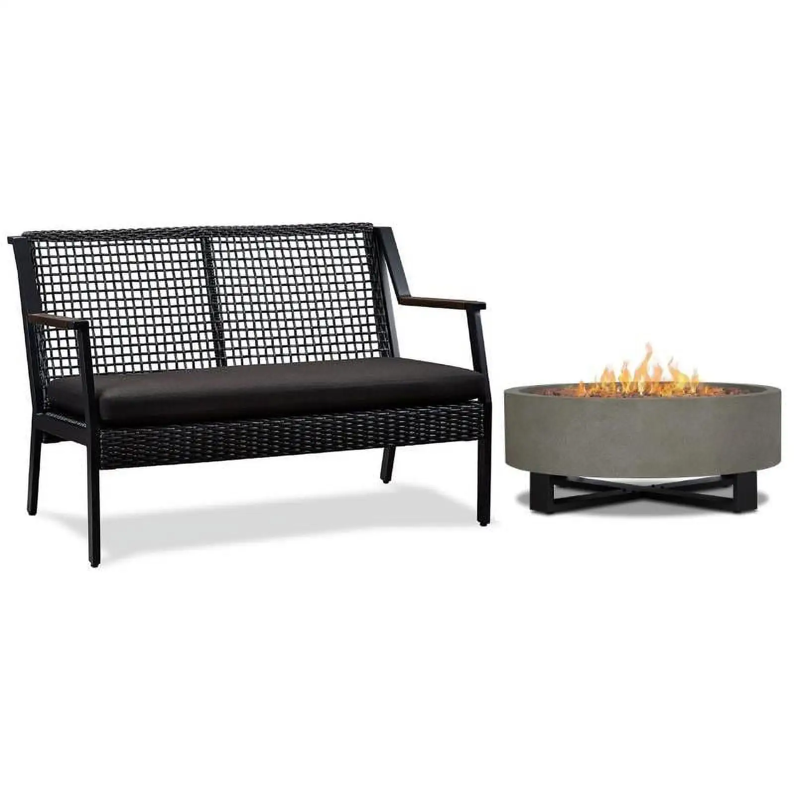 Home Square 2-Piece Set with Propane Fire Bowl for Outdoors & Patio Loveseat