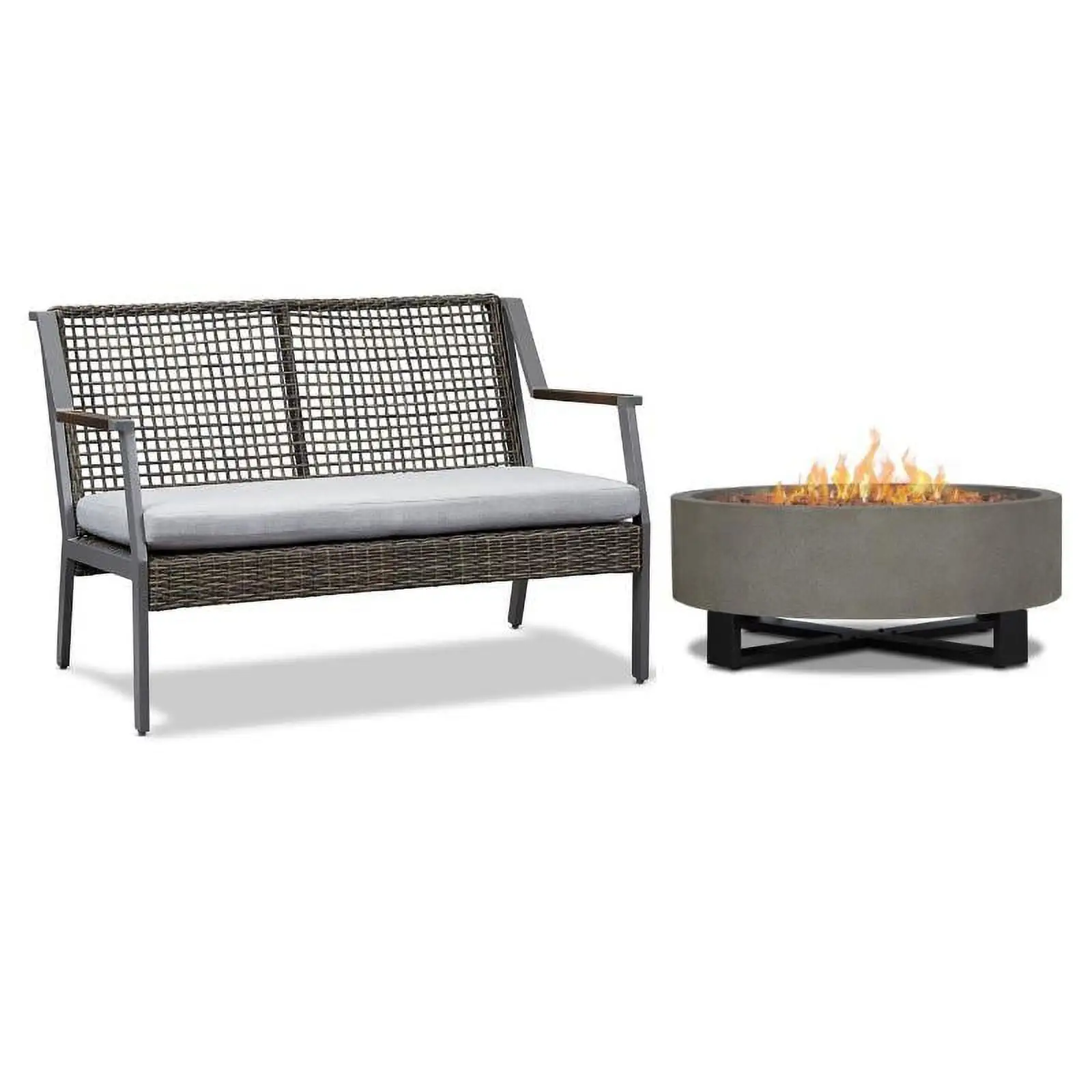 Home Square 2 Piece Set with Propane Fire Bowl for Outdoors & Patio Loveseat