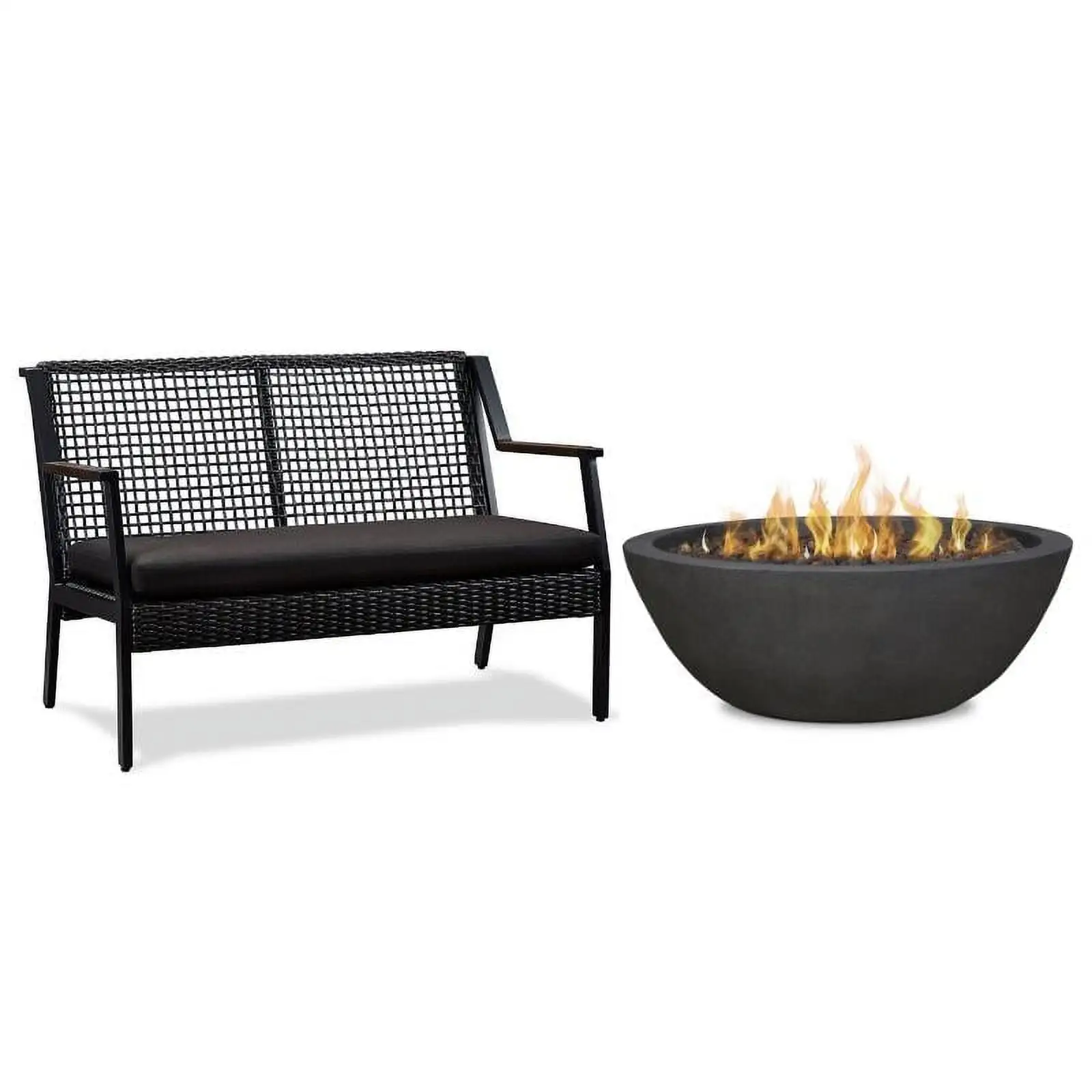 Home Square 2-Piece Set with Propane Fire Pit Bowl and Patio Loveseat