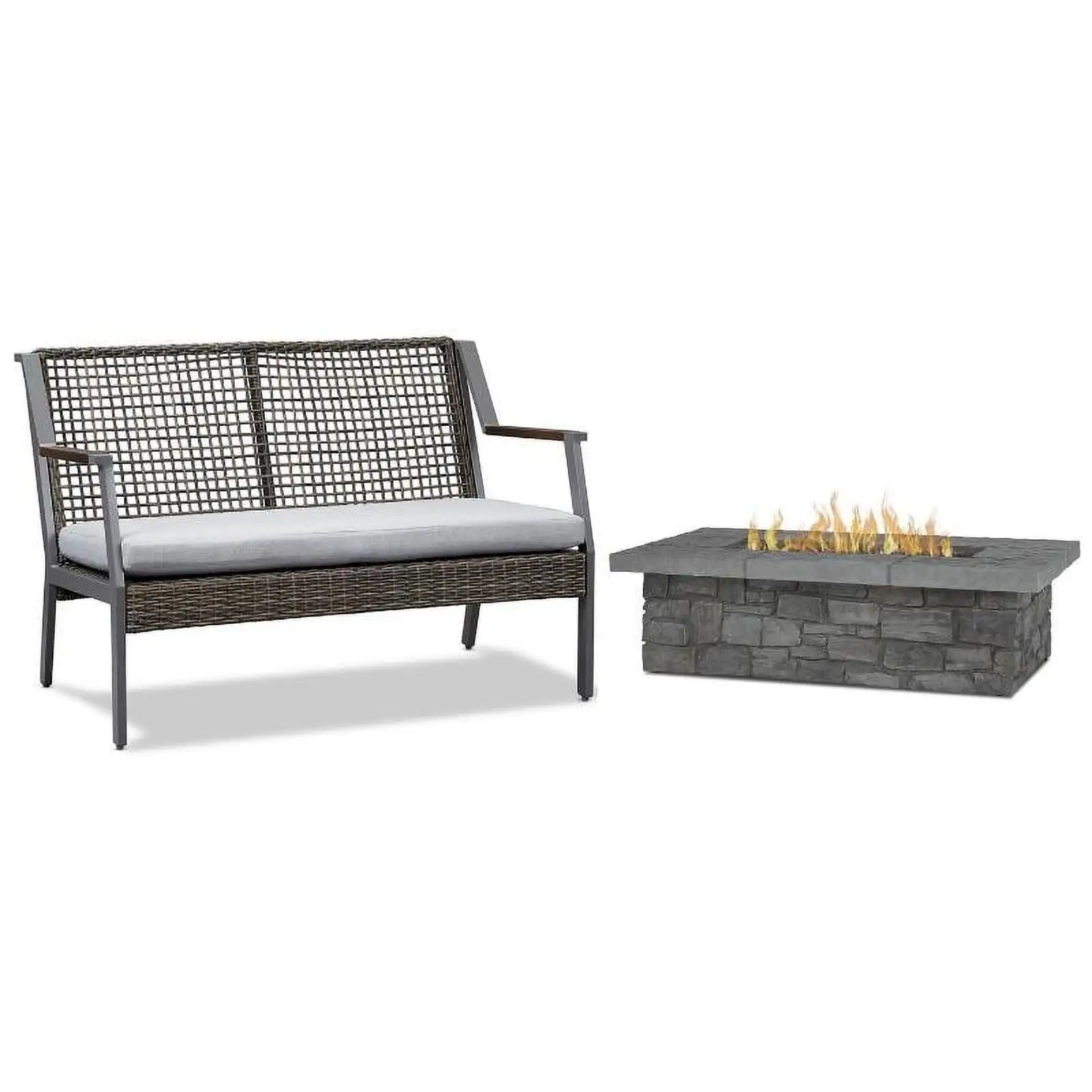 Home Square 2 Piece Set with Propane Fire Table & Aluminum Patio Loveseat