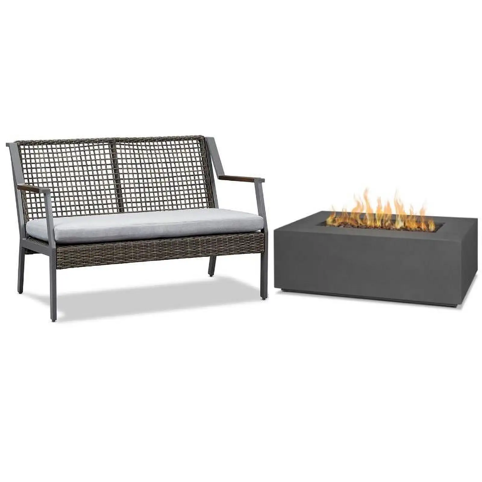 Home Square 2 Piece Set with Small Propane Fire Table & Patio Loveseat