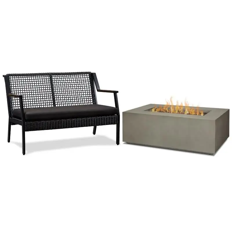 Home Square 2 Piece Set with Small Propane Fire Table and Patio Loveseat