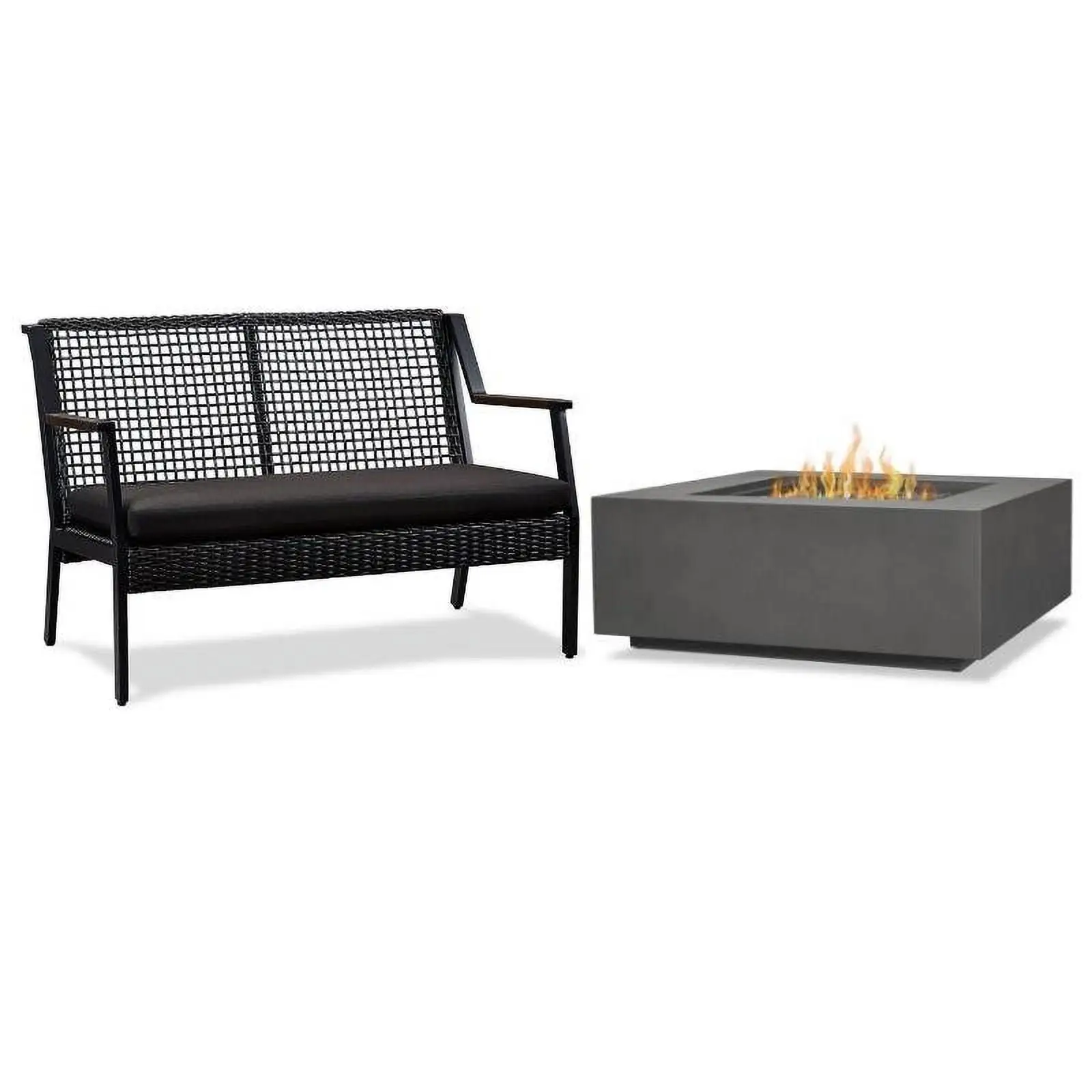 Home Square 2 Piece Set with Square Propane Fire Table & Aluminum Patio Loveseat