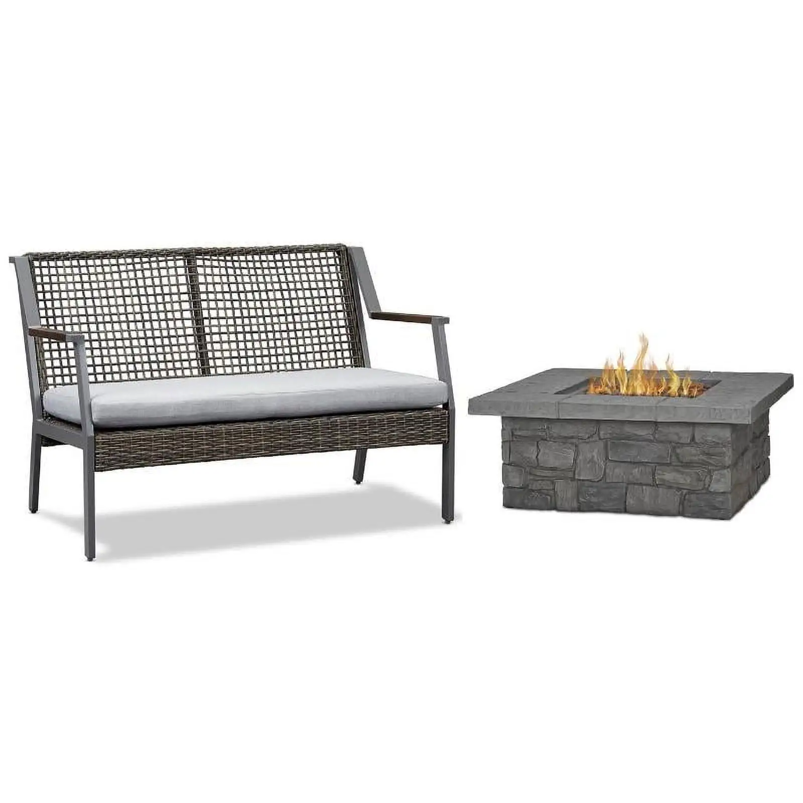 Home Square 2 Piece Set with Square Propane Fire Table & Patio Loveseat