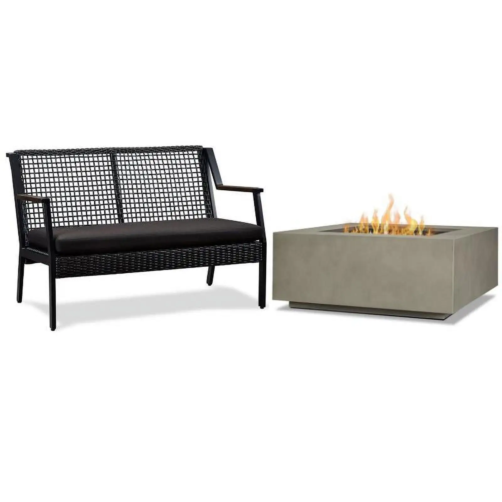 Home Square 2 Piece Set with Square Propane Fire Table and Patio Loveseat