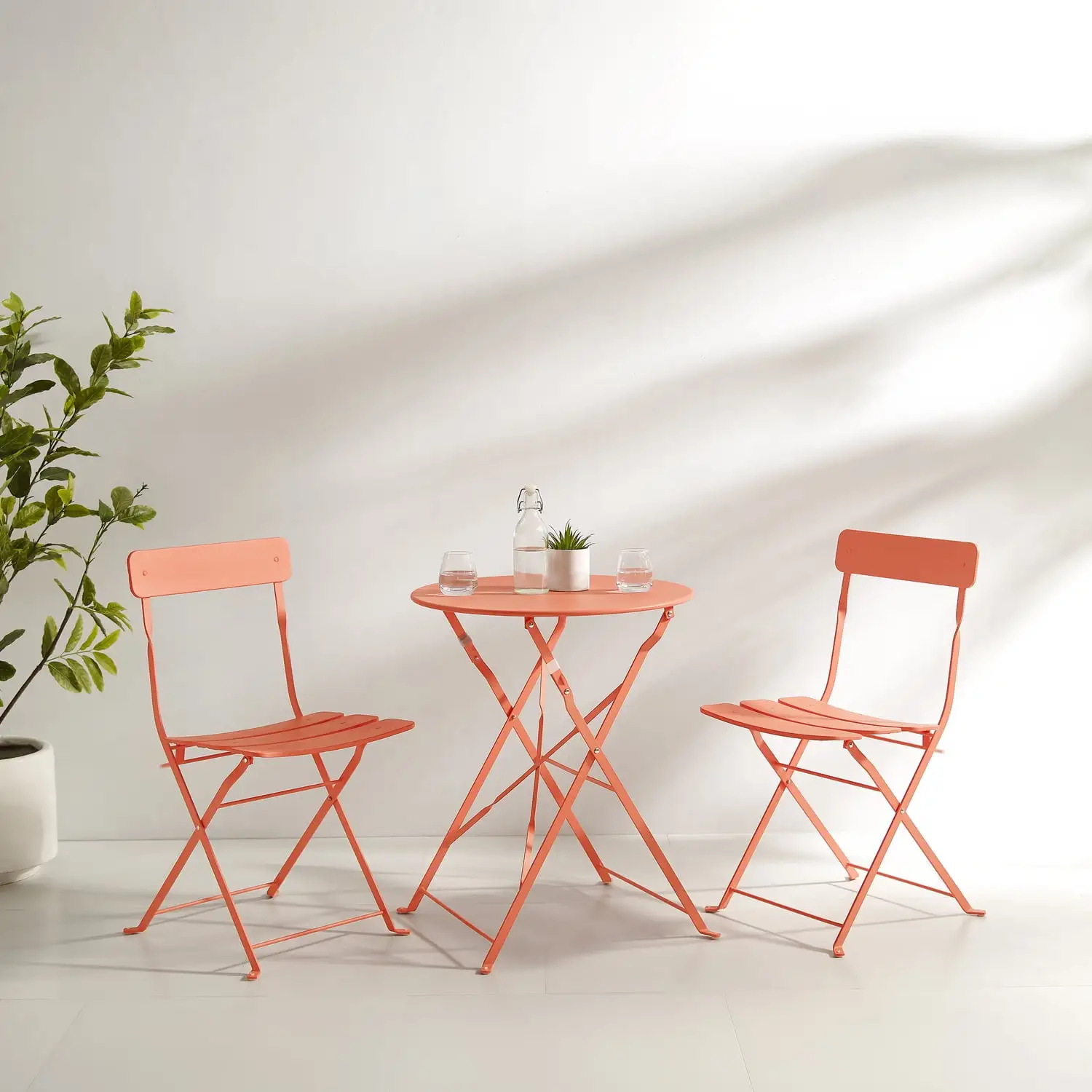 HomeStock Seaside Serenity 3Pc Indoor/Outdoor Metal Bistro Set Coral - Bistro Table & 2 Chairs